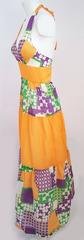 70s Printed Cotton Halter Maxi Dress