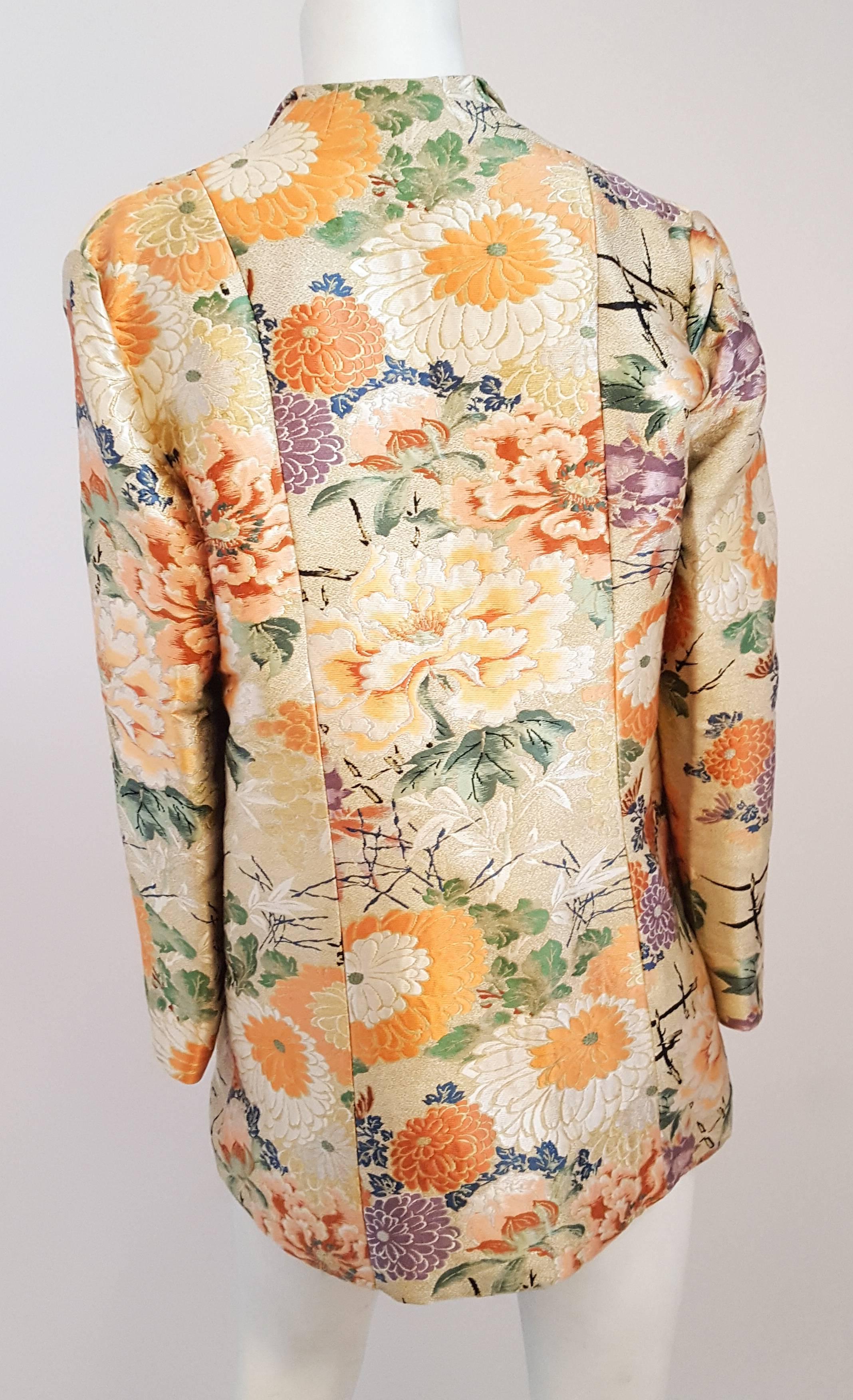 Beige 50s Orange Floral Asian Brocade Jacket 