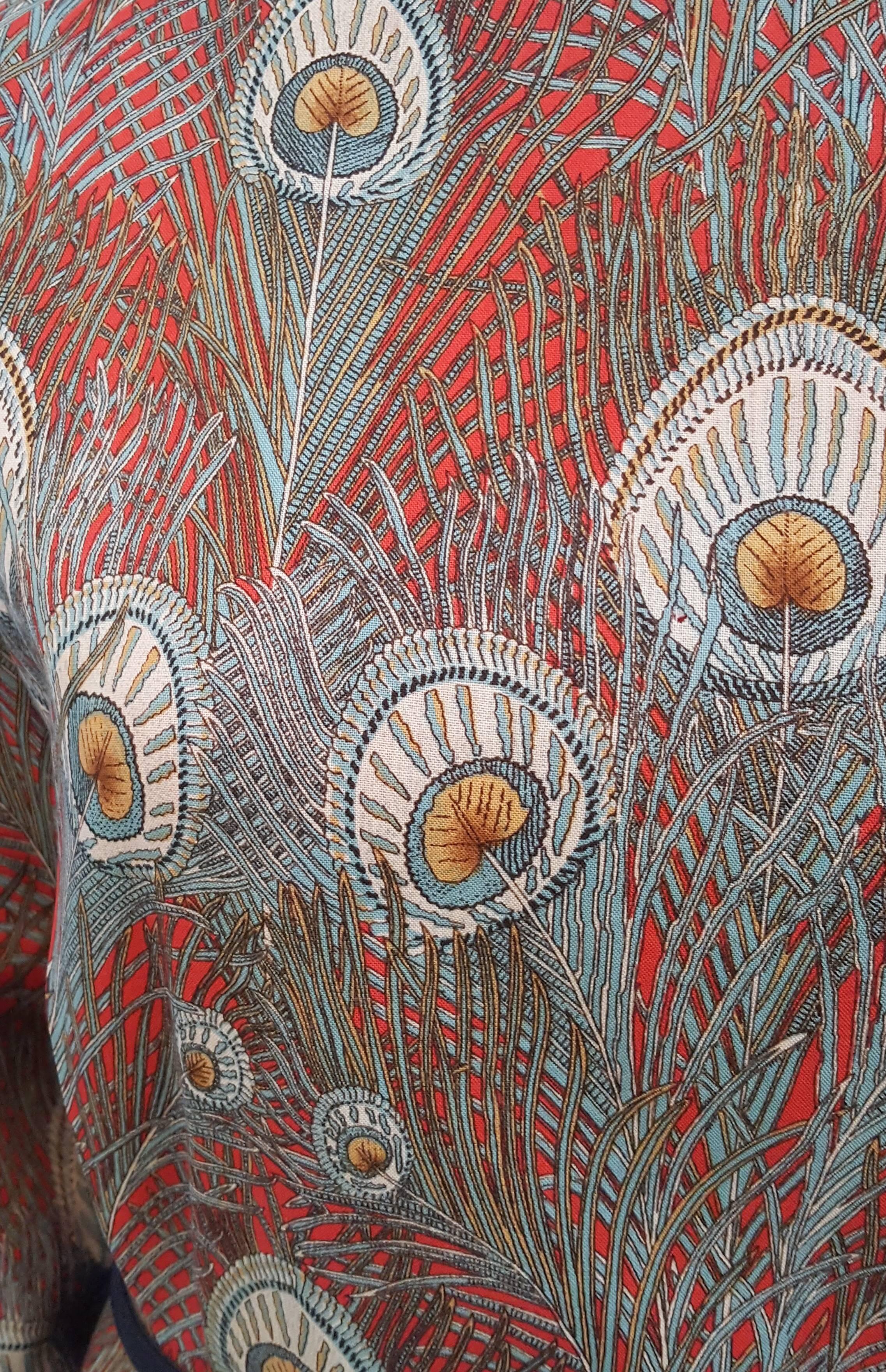 60s Peacock Feather Print Sheath Dress In Excellent Condition In San Francisco, CA