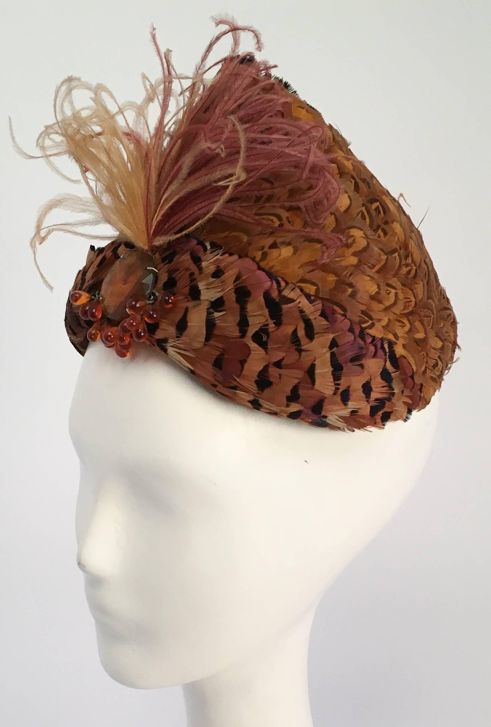 Gray 1950s Feather Turban Style Hat