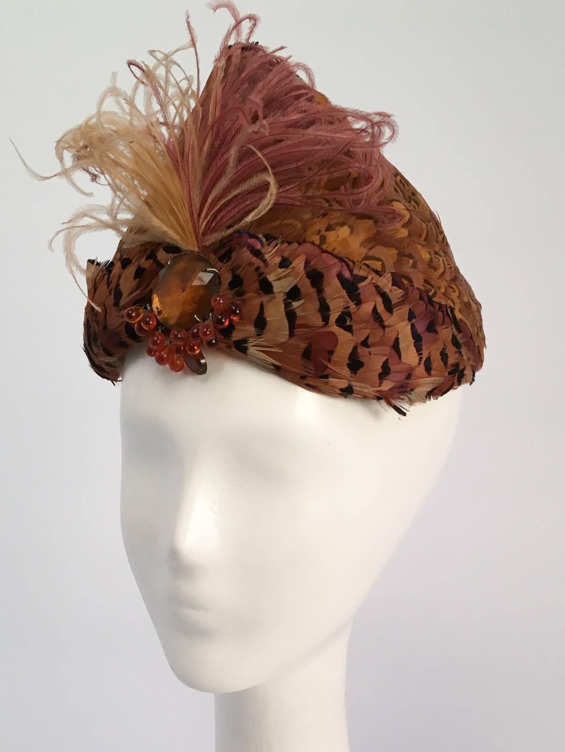 Women's 1950s Feather Turban Style Hat