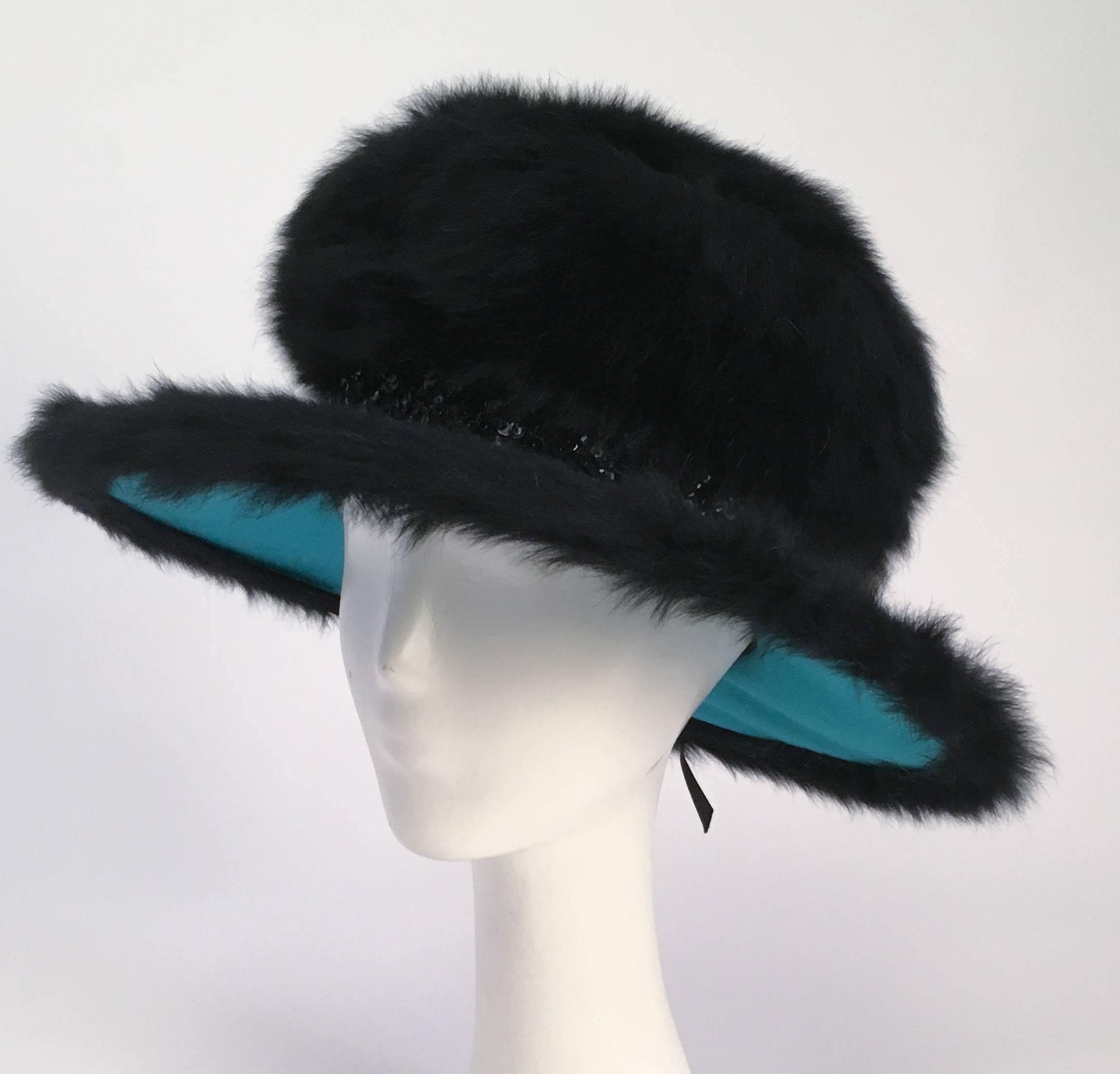 Black 70s Schiaparelli Fur Wide Brim Hat