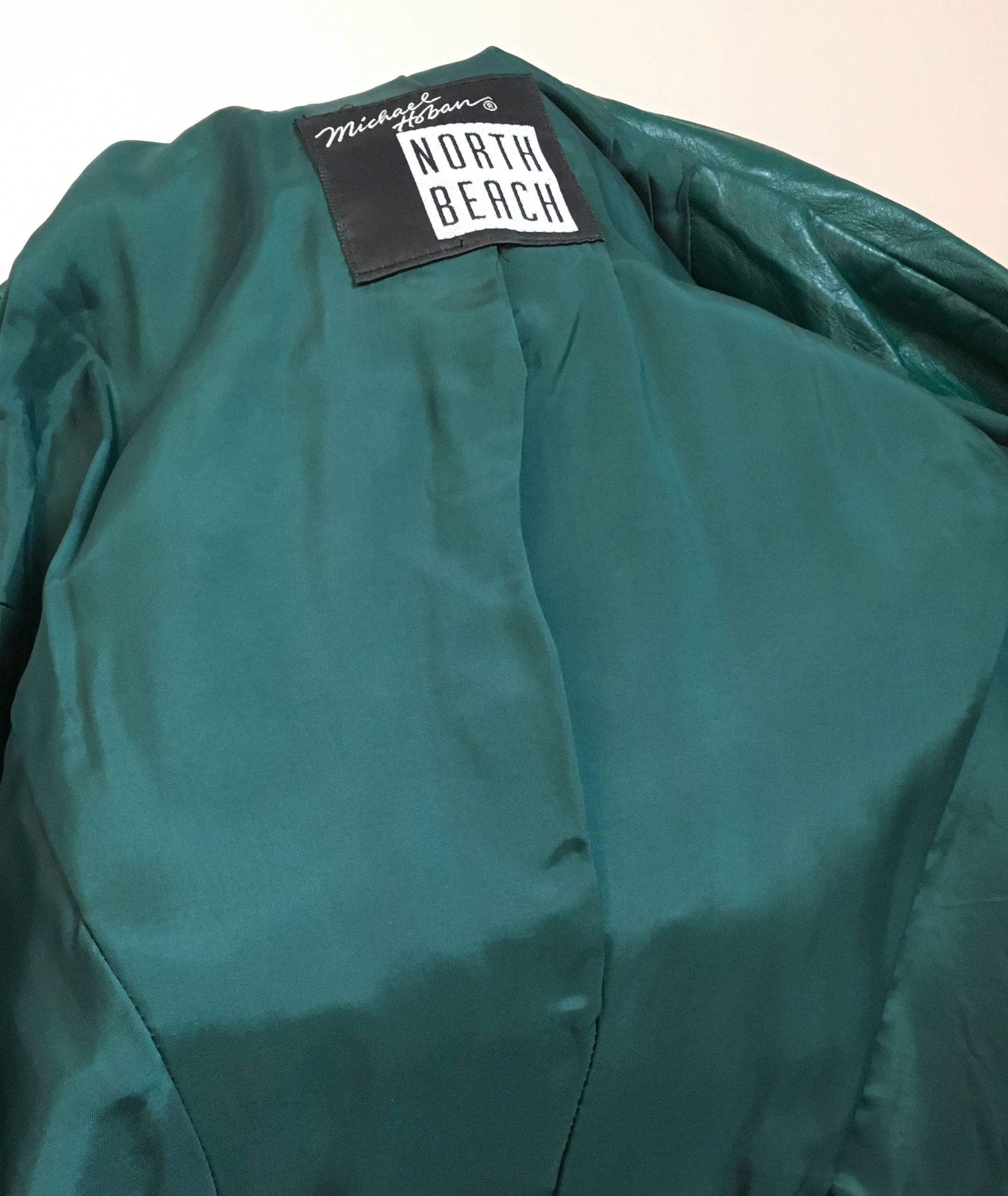 80s Michael Hoban North Beach Leather Emerald Green Jacket and Mini Skirt Set In Excellent Condition In San Francisco, CA