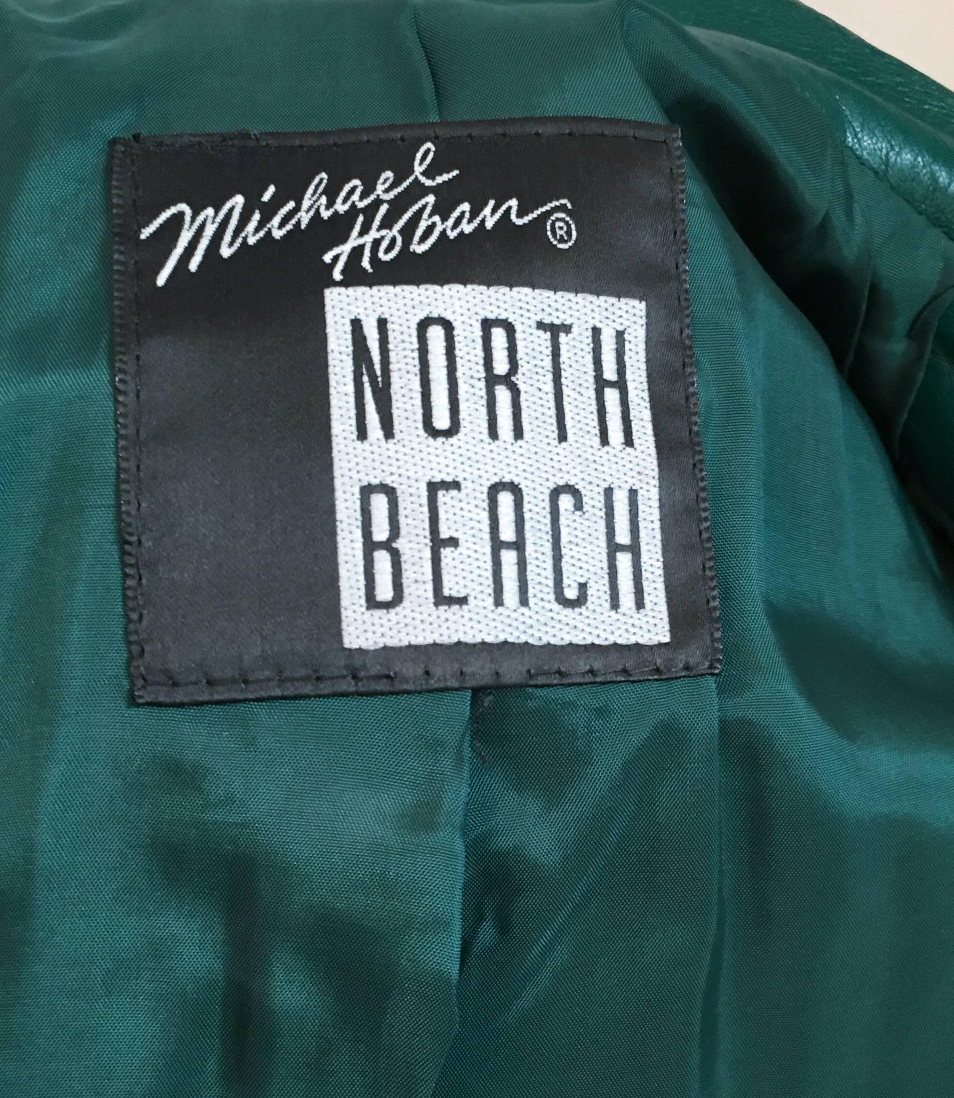 Women's 80s Michael Hoban North Beach Leather Emerald Green Jacket and Mini Skirt Set