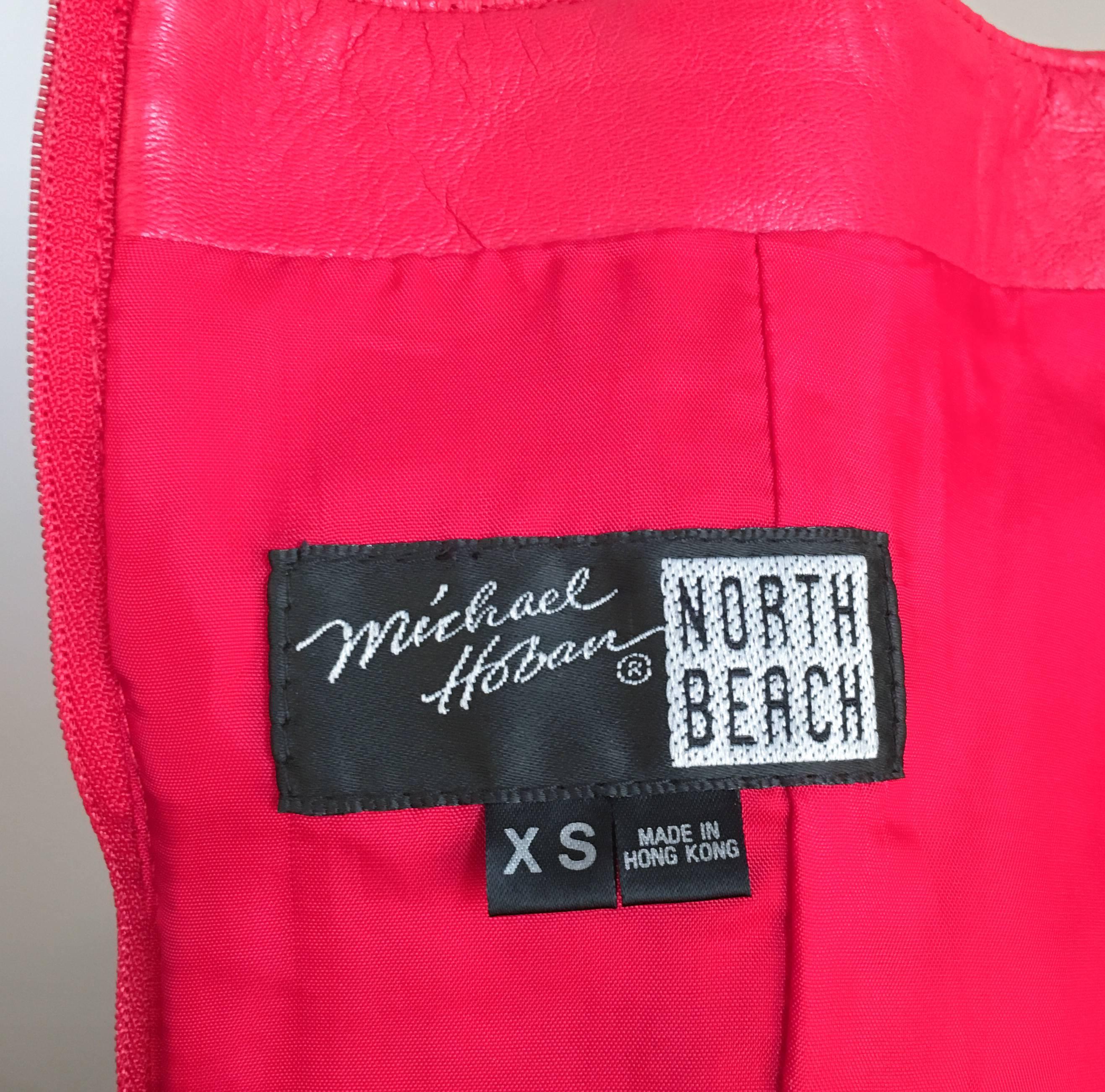 80s Michael Hoban North Beach Leather Bright Red Lace Up Mini Dress In Excellent Condition In San Francisco, CA