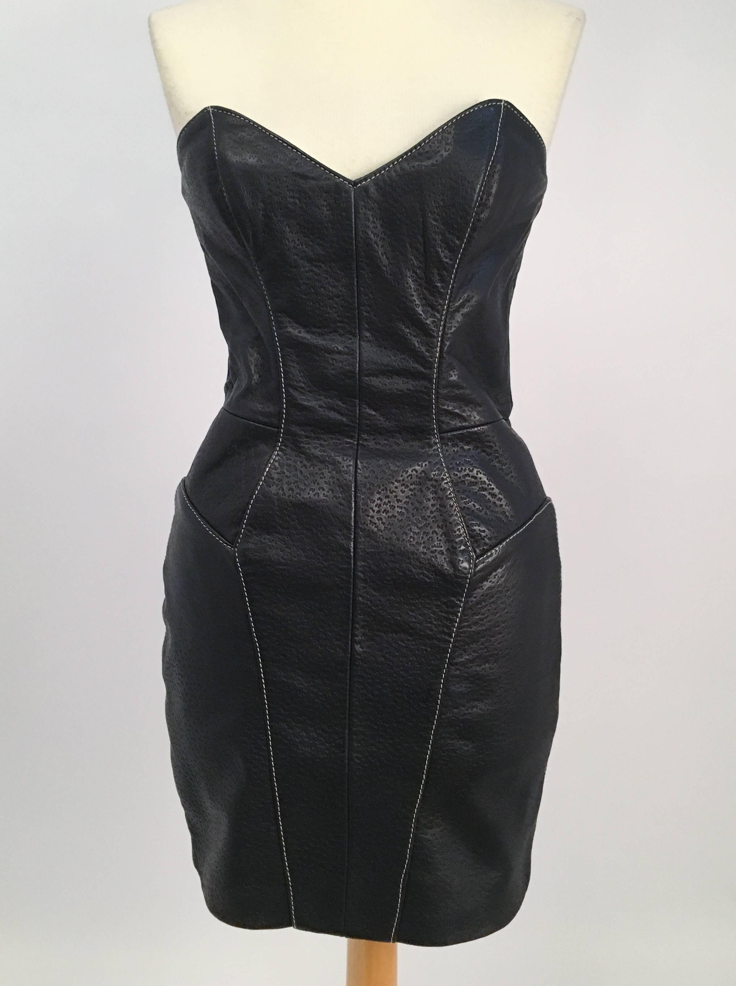 80s Michael Hoban North Beach Leather Black Lamb Skin Dress & Jacket Set In Excellent Condition For Sale In San Francisco, CA