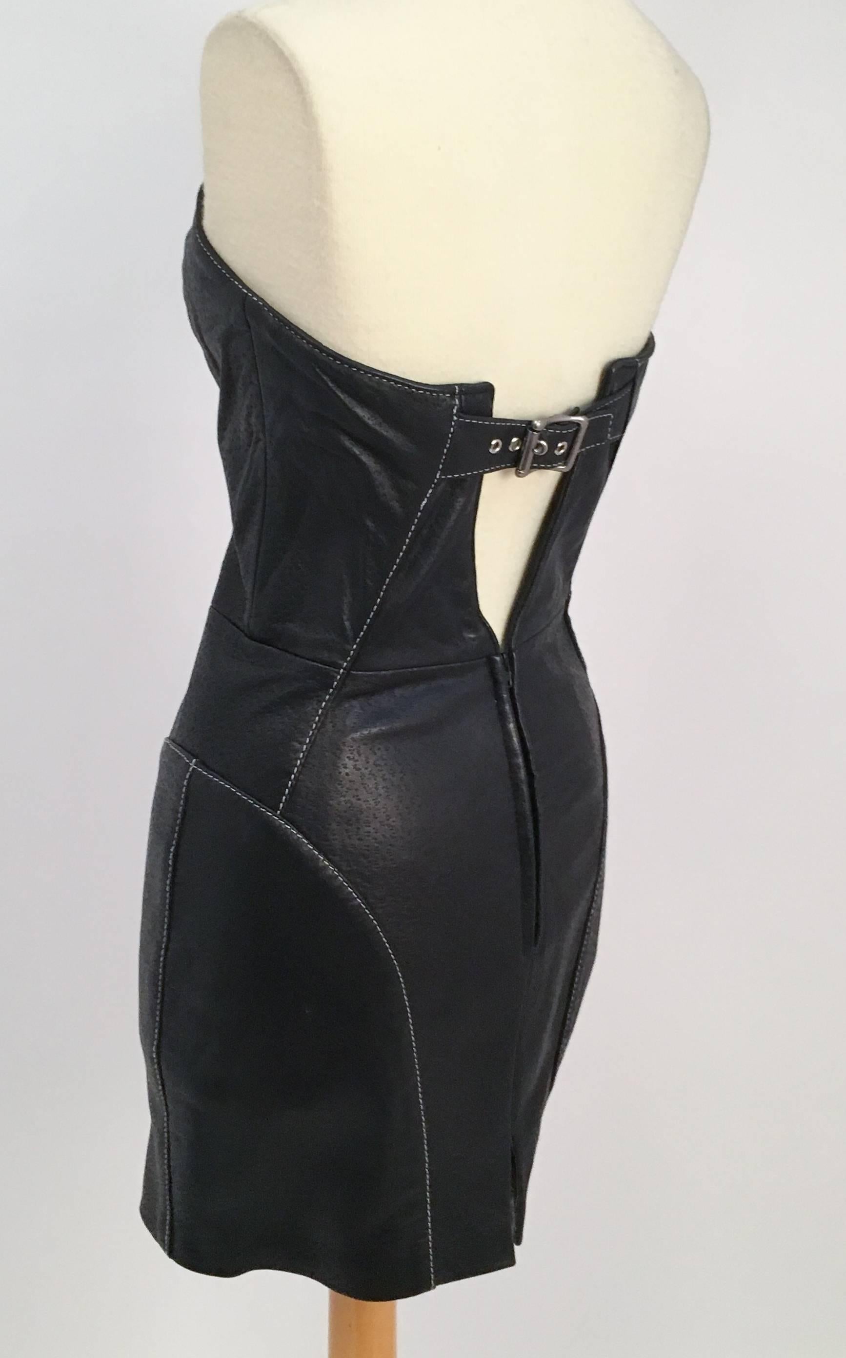 Women's or Men's 80s Michael Hoban North Beach Leather Black Lamb Skin Dress & Jacket Set For Sale