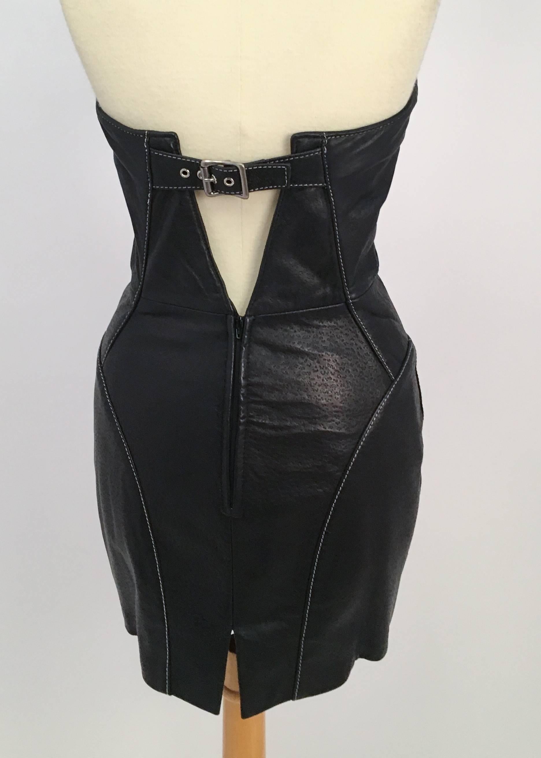80s Michael Hoban North Beach Leather Black Lamb Skin Dress & Jacket Set For Sale 1