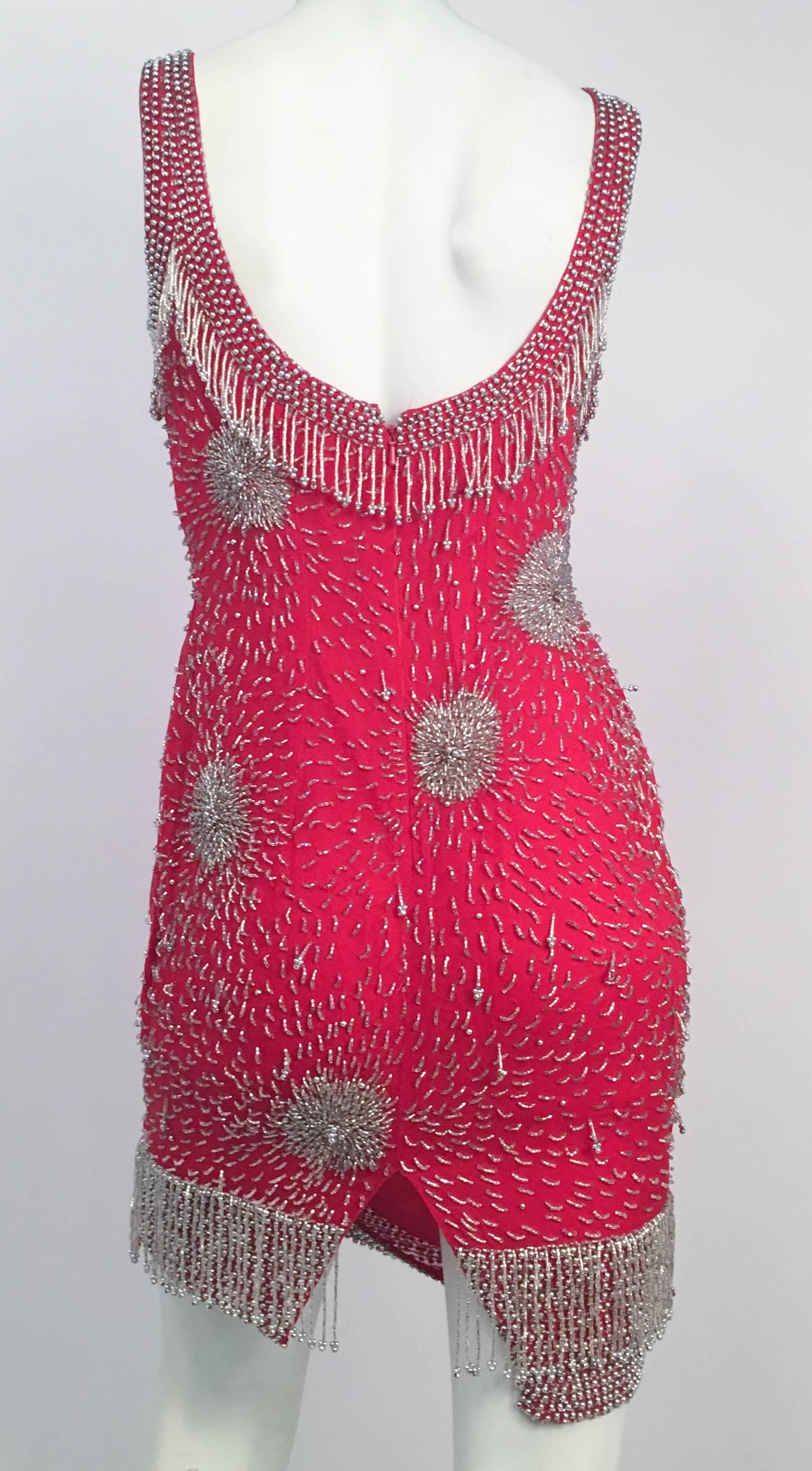 80s Beaded Red Mini Dress In Excellent Condition In San Francisco, CA