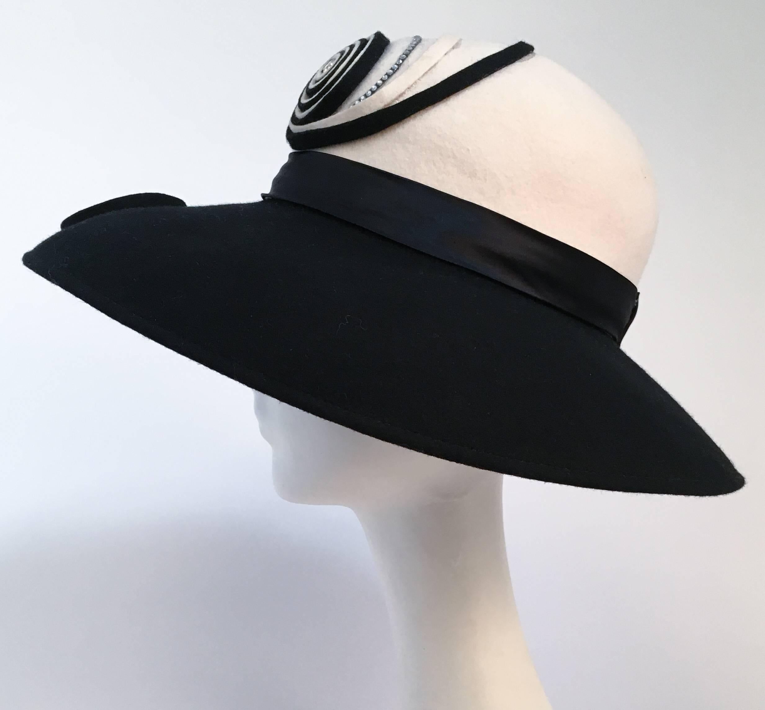black and white wide brim hat