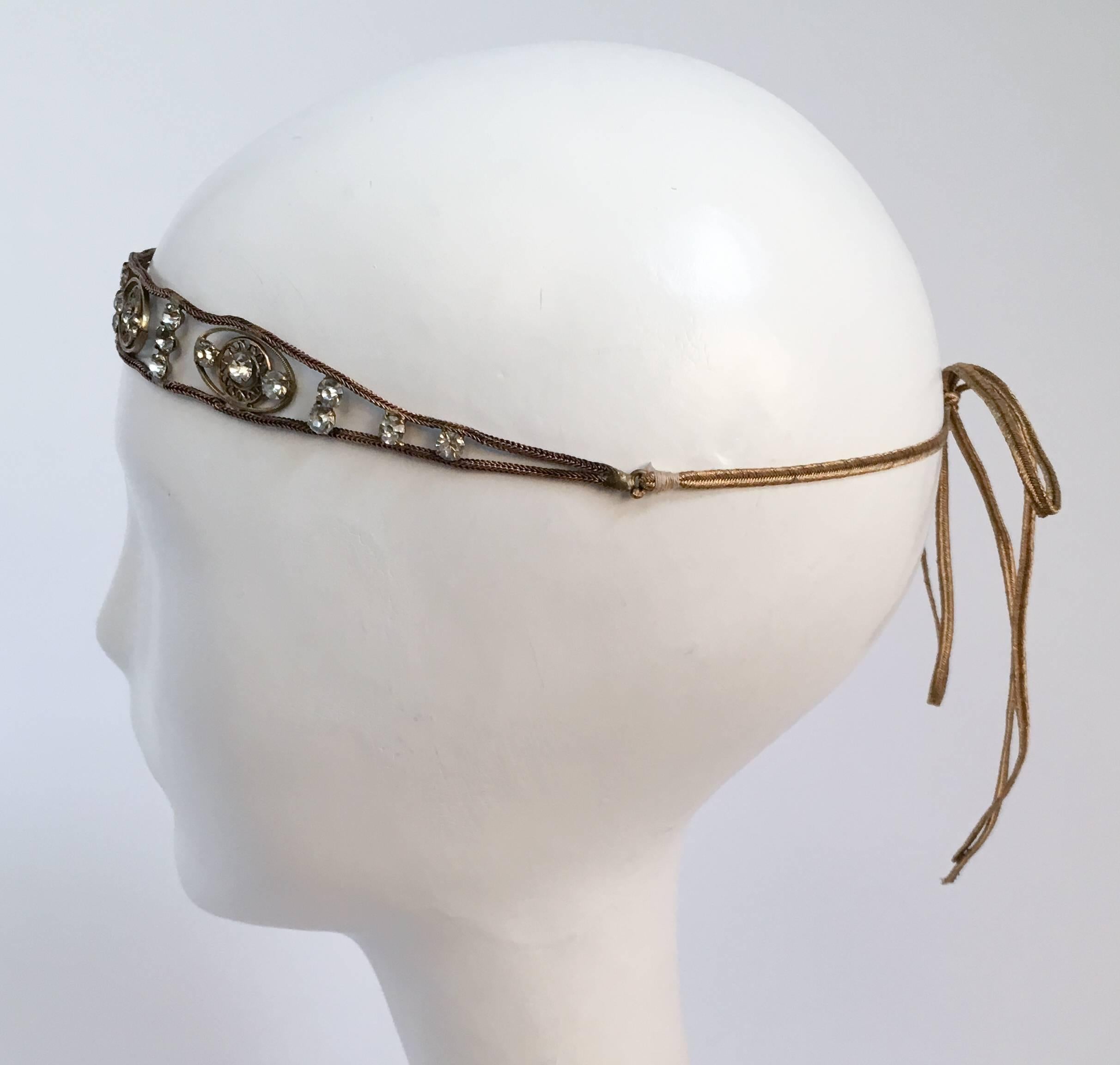 Brown 20s Suspended Rhinstone Brass & Crystal Headband