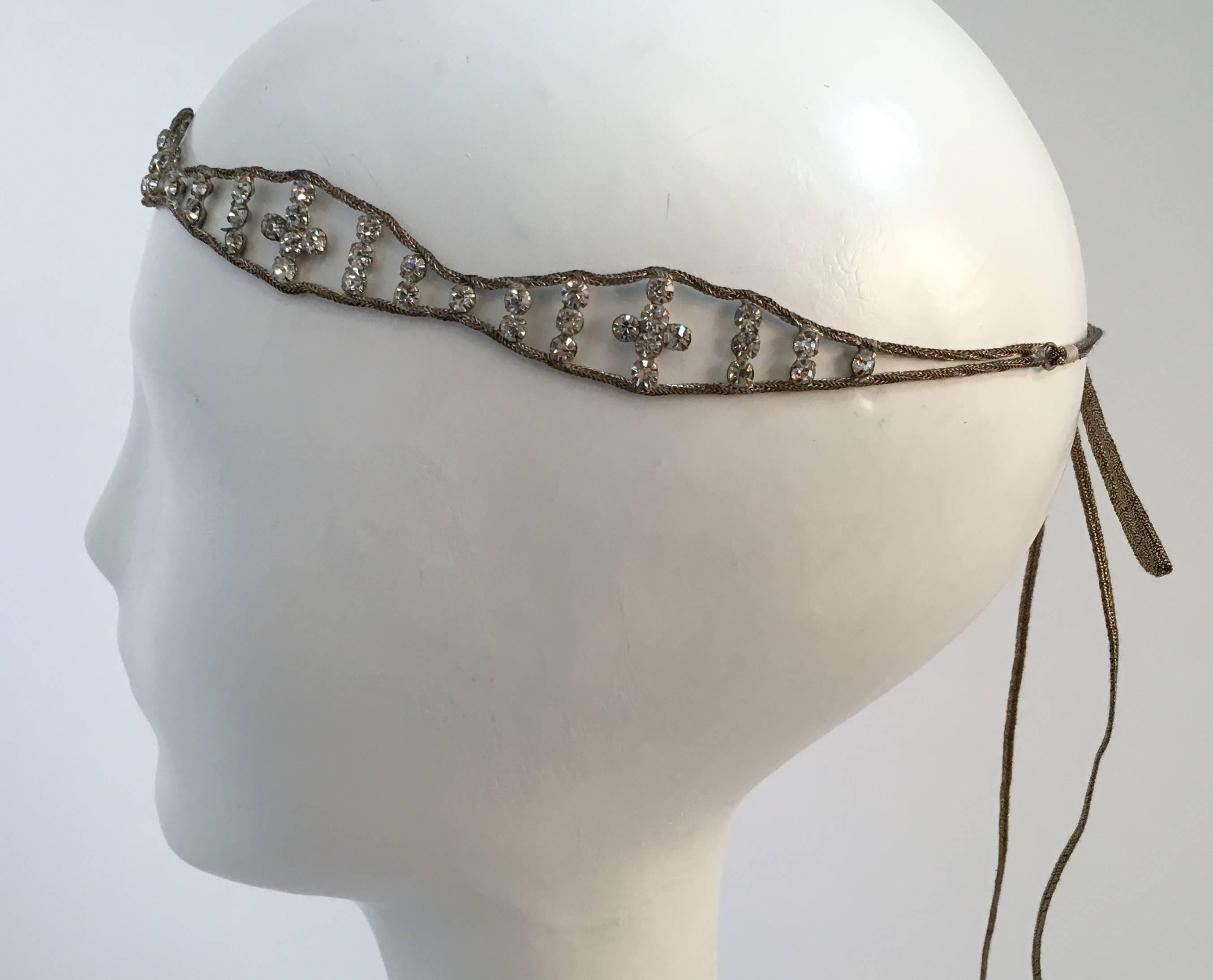 20s Crystal & Brass Evening Headband. Ties in back for adjustable fit. 