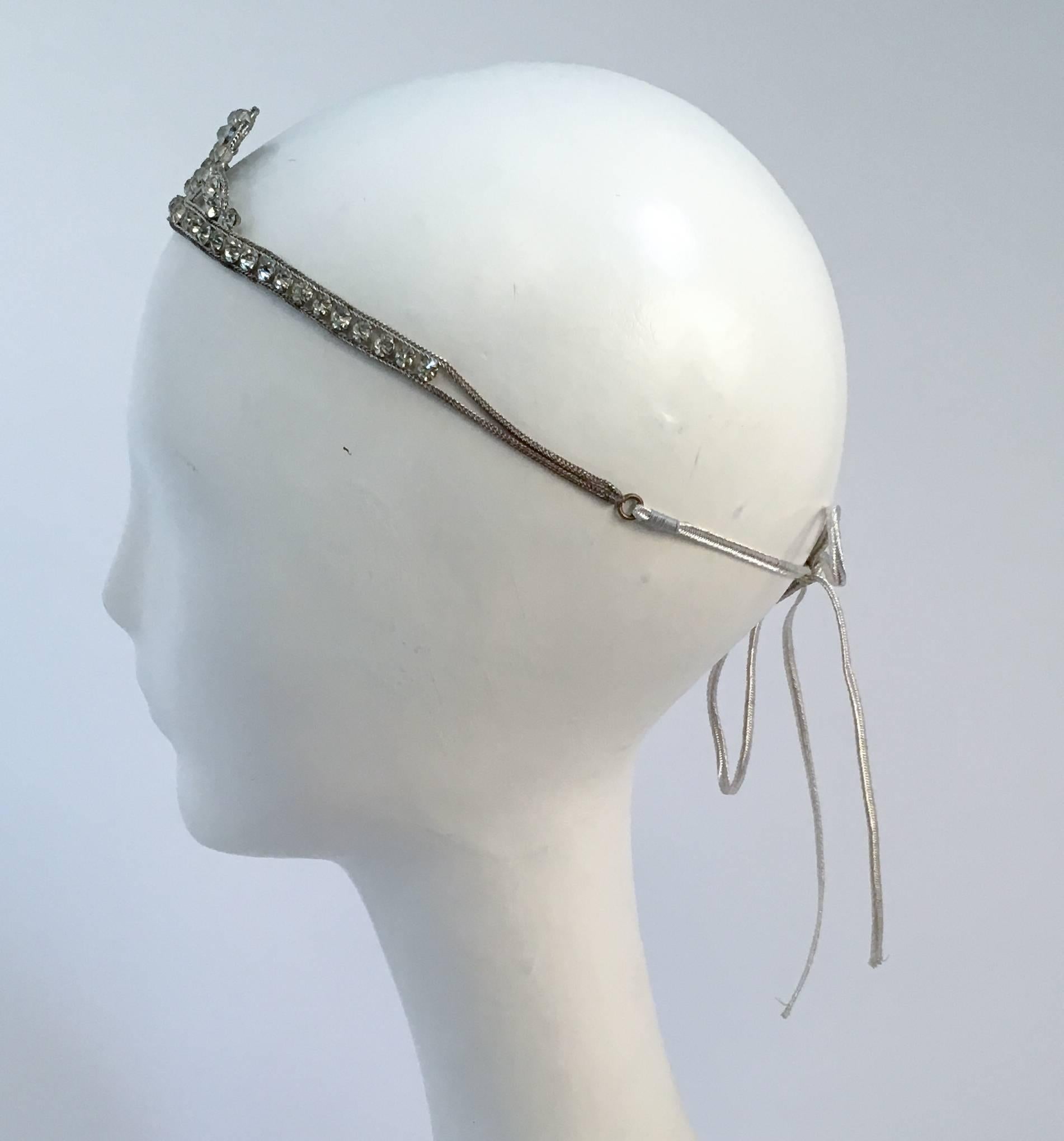 20s Silver Toned Brass Tiara Headband. Ties in back. 