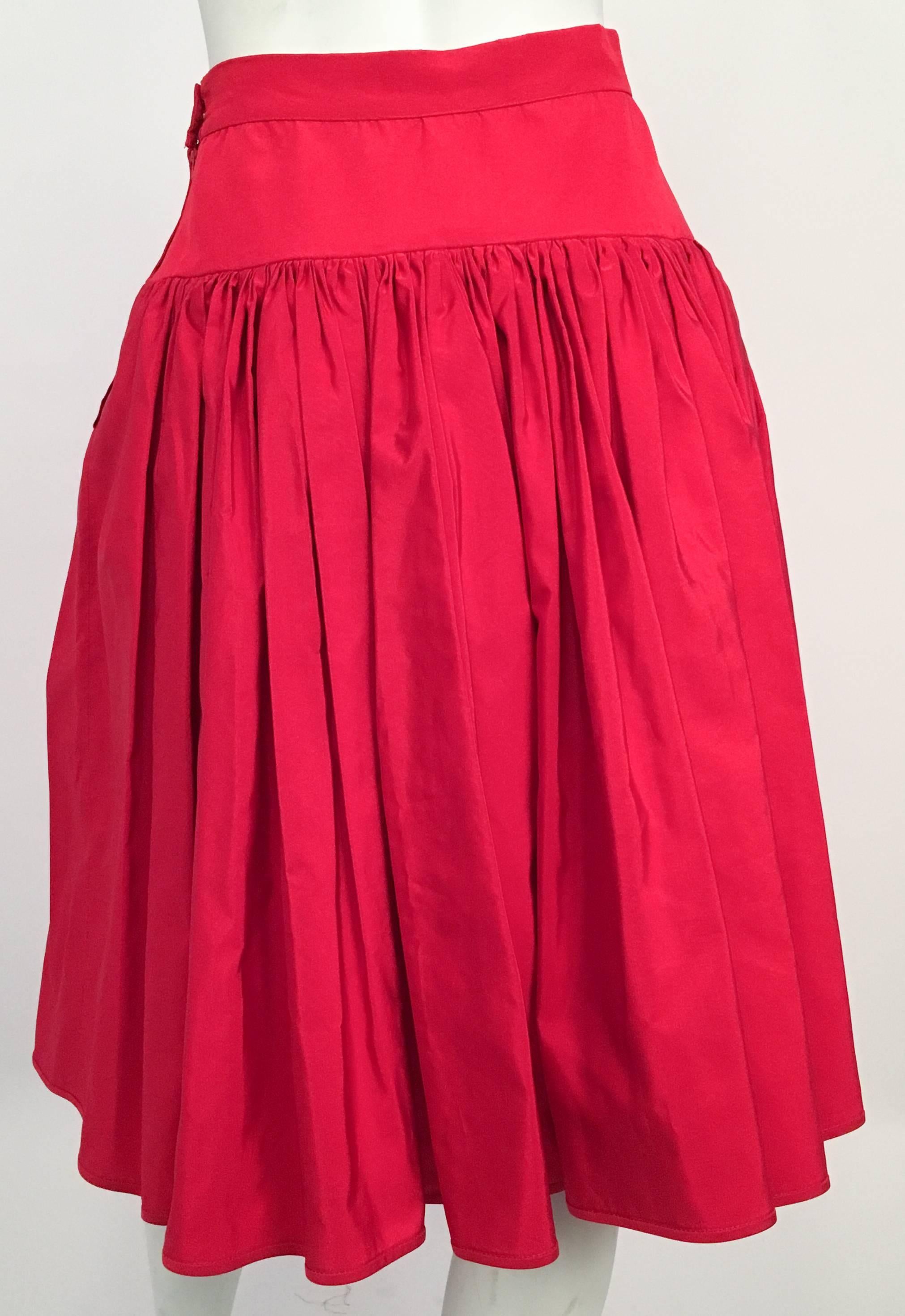 80s Valentino Night Red Ruffled Skirt In Excellent Condition For Sale In San Francisco, CA