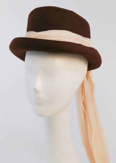 40s Stetson Fur Felt Hat w/ Long Chiffon Hatband