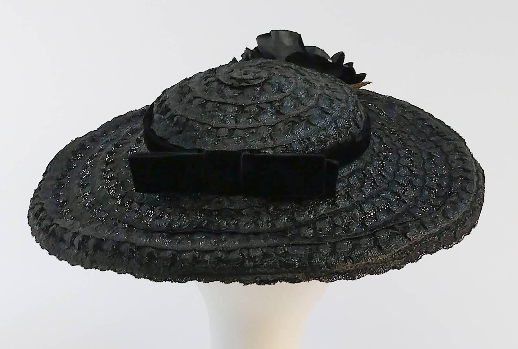 Women's 50s Black Hat w/ Rose  For Sale