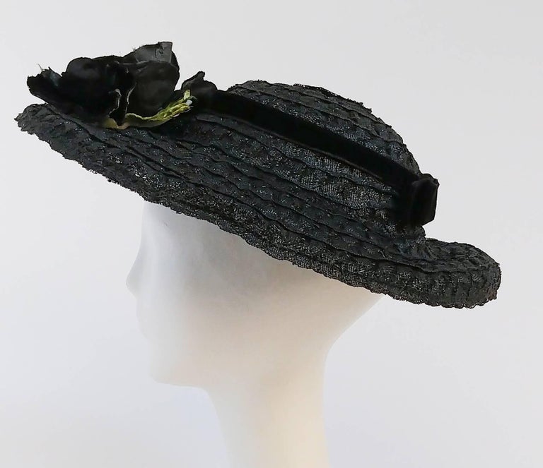 50s Black Hat w/ Rose For Sale at 1stDibs