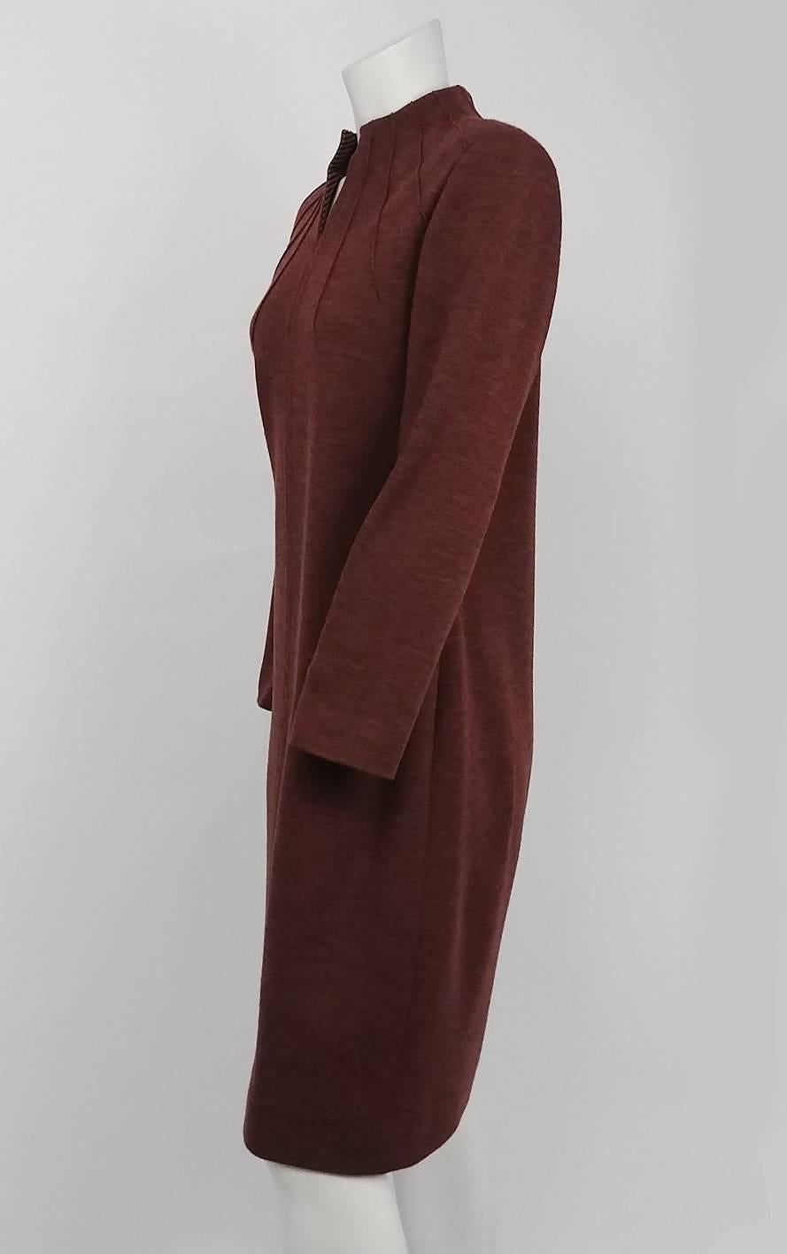 80s Carolina Herrera Knit Dress. Pin tuck collar detail. Space dyed jersey knit, striped acetate lining. 