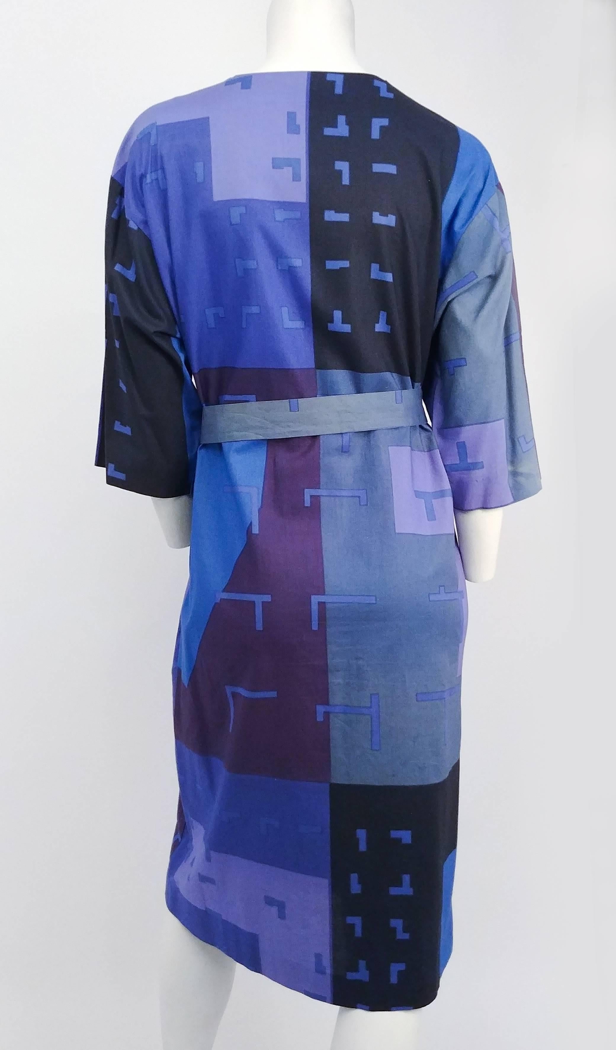 marimekko 1970s terracotta geometric print cotton dress