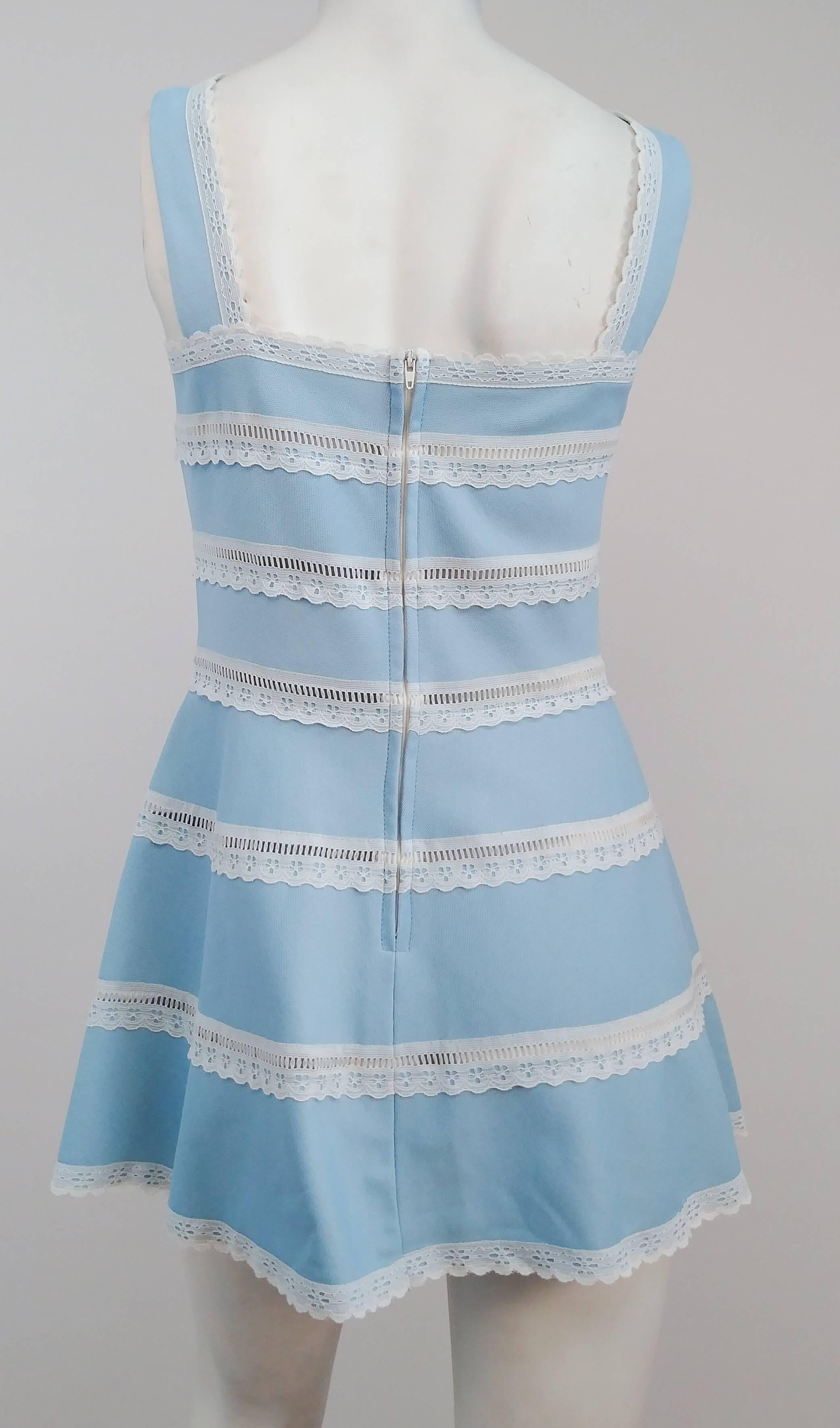 60s Baby Blue & Lace Tennis Dress. Zips up back, unlined. 