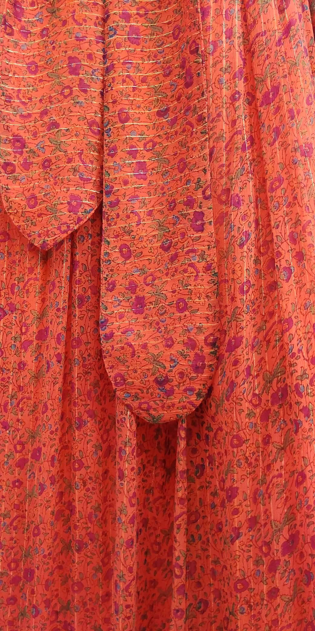 70s Printed Silk Chiffon Orange Maxi Dress In Excellent Condition In San Francisco, CA