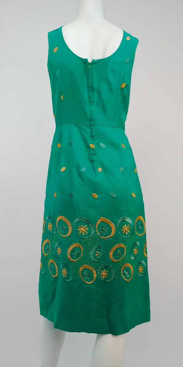 1960s Emerald Green Embroidered Cocktail Dress at 1stDibs emerald