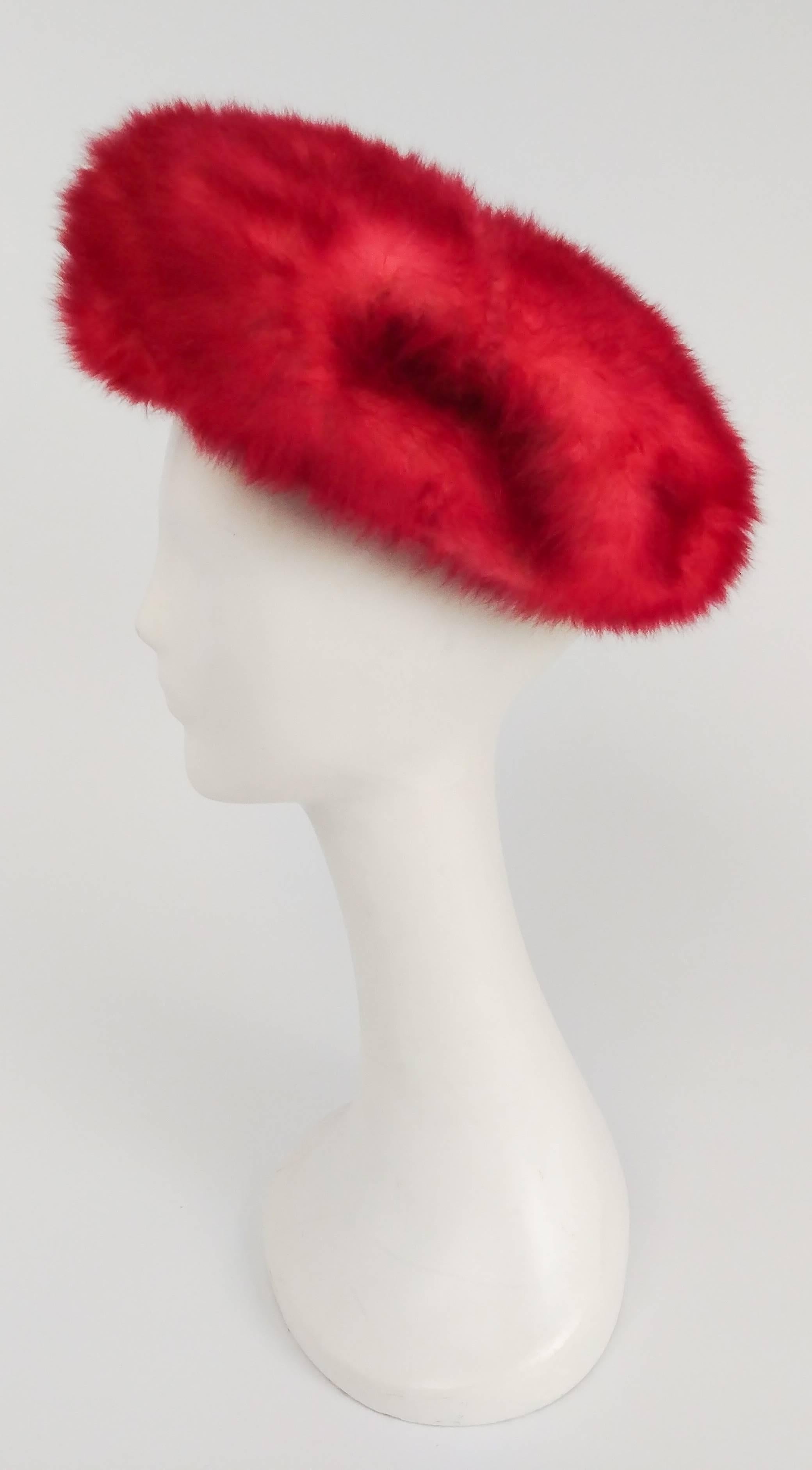 1960s Pink Faux Fur Modified Turban. Sits on back of head, combs holds hat to head.