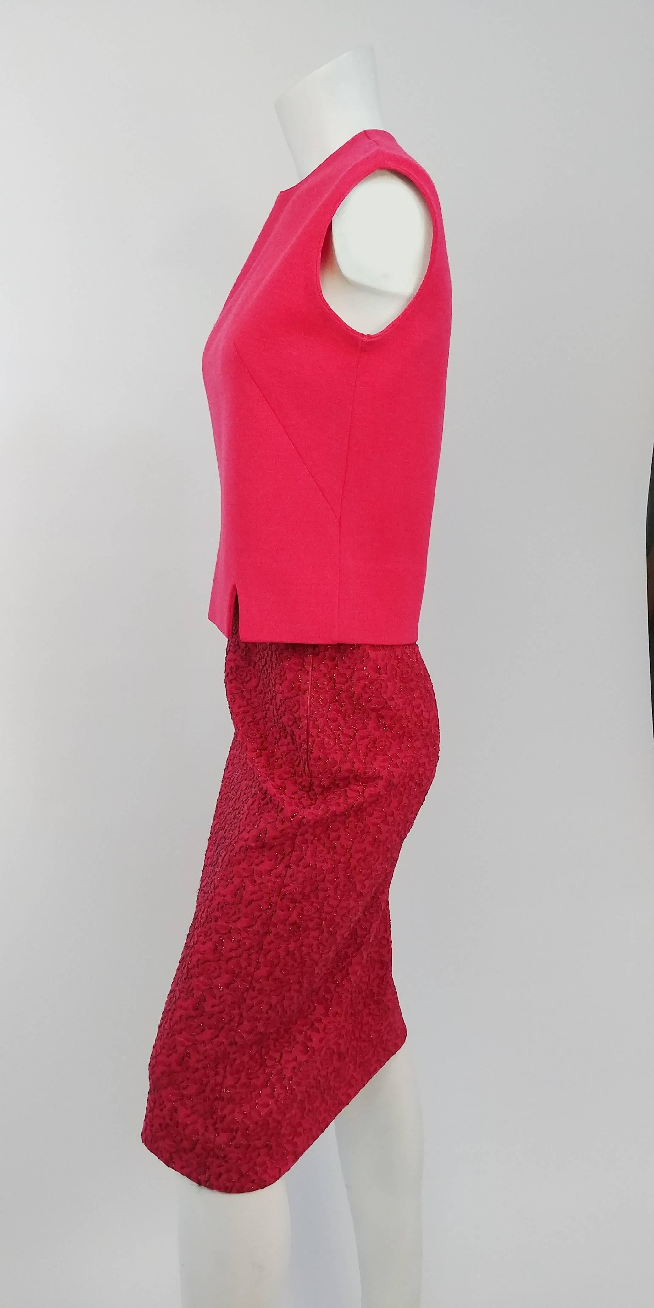 Women's 60s Hot Pink Sweater and Skirt Knit Set 