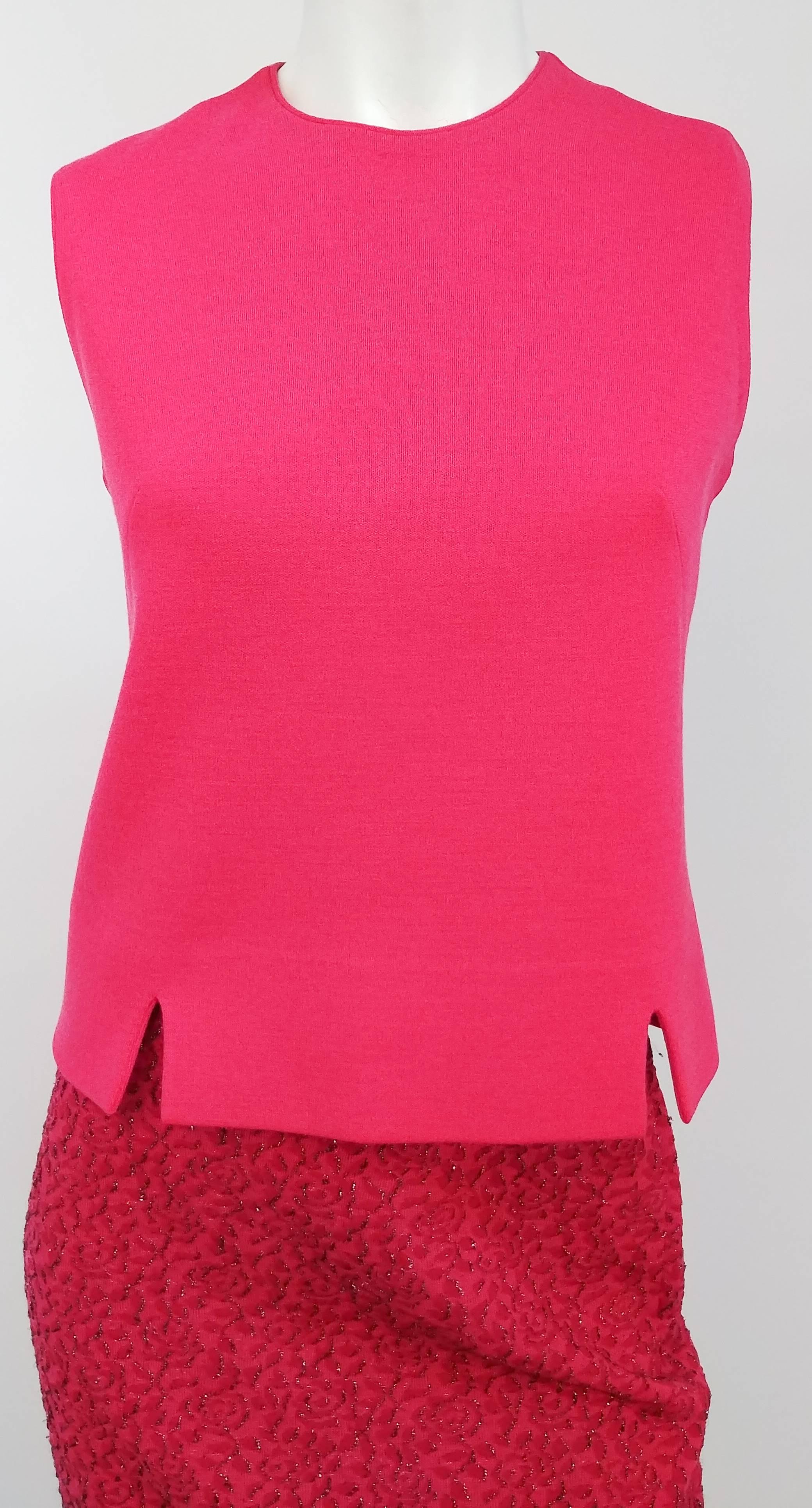 60s Hot Pink Sweater and Skirt Knit Set  1