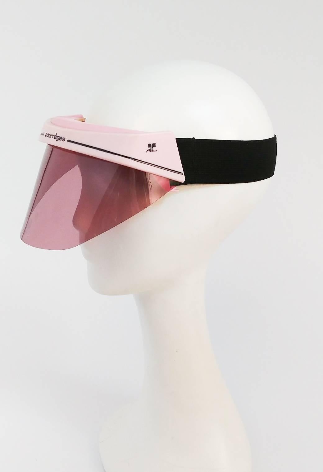 1970s Courreges Pink Sport Future Visor. Wide pink visor covers most of face. Light pink frame with 