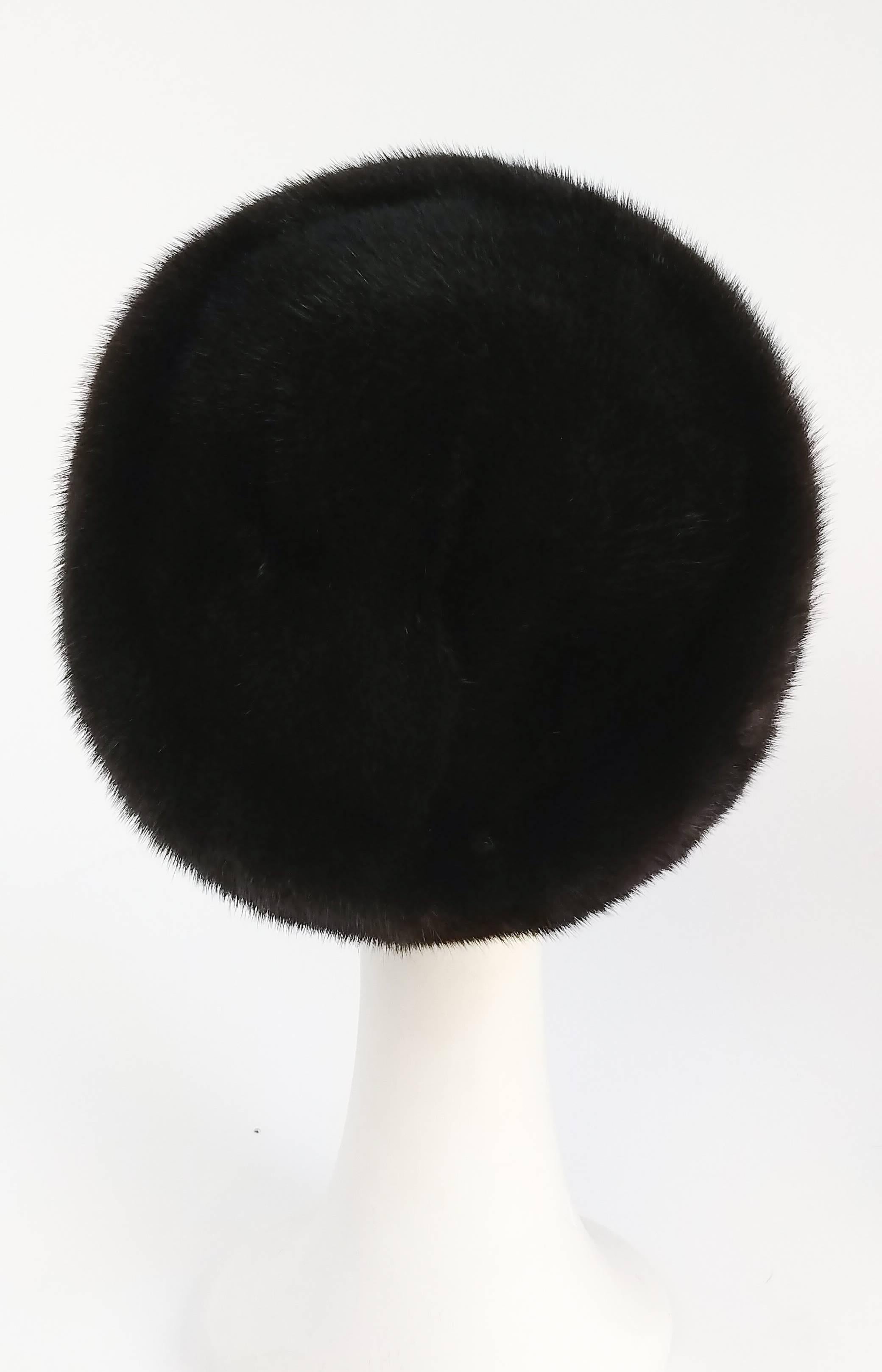 Women's or Men's 1960s Dark Espresso Brown Mink Pillbox Hat