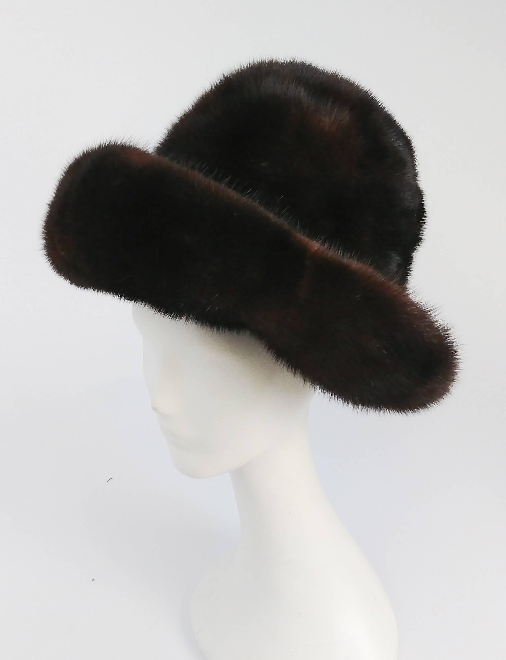 1970s Brown Wide Brim Mink Hat. 