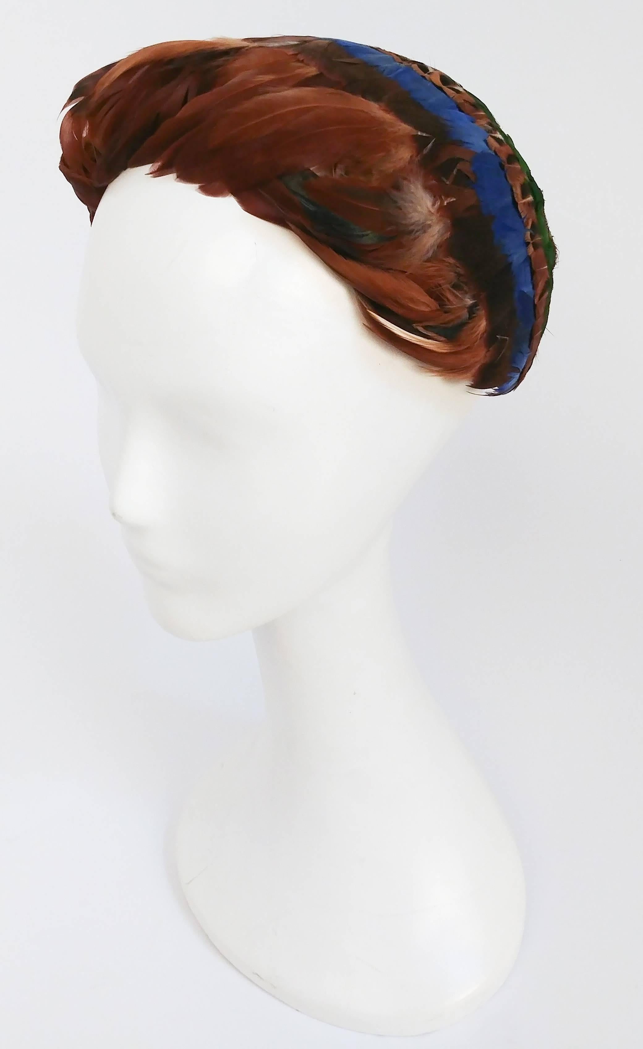 Gray 1960s Multicolor Pheasant Feather Hat