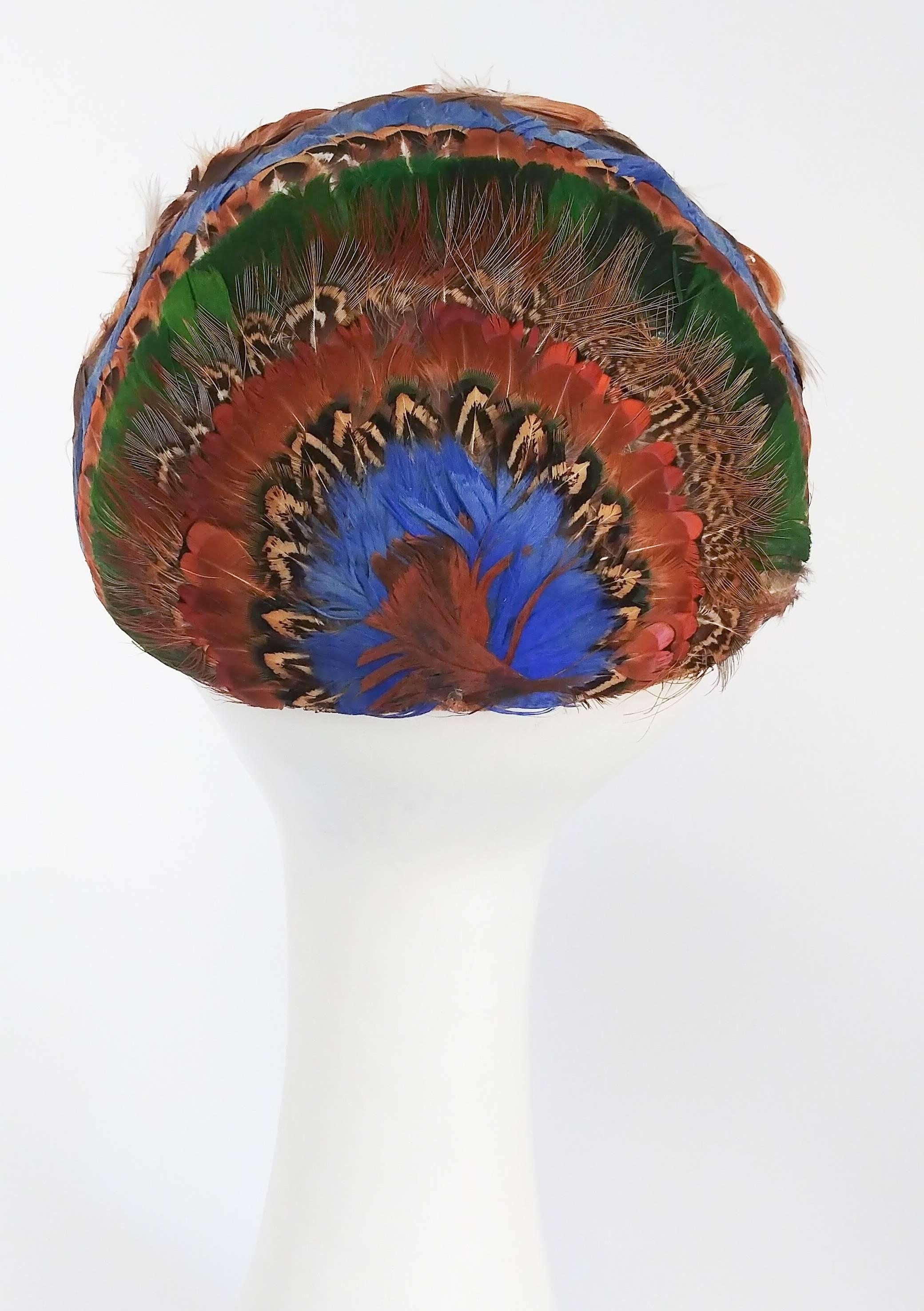 1960s Multicolor Pheasant Feather Hat In Excellent Condition In San Francisco, CA