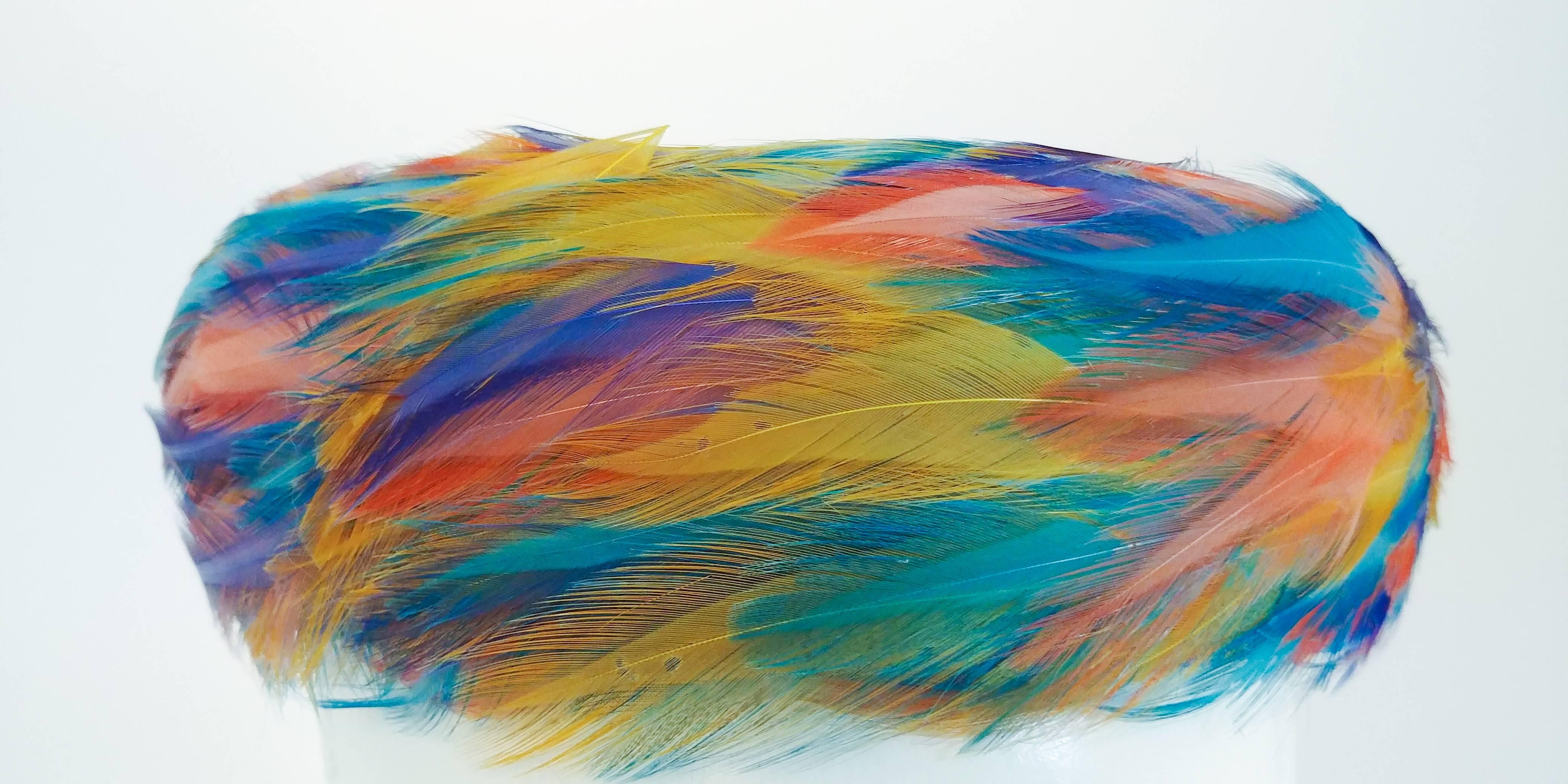 1960s Bright Rainbow Feather Hat In Excellent Condition For Sale In San Francisco, CA