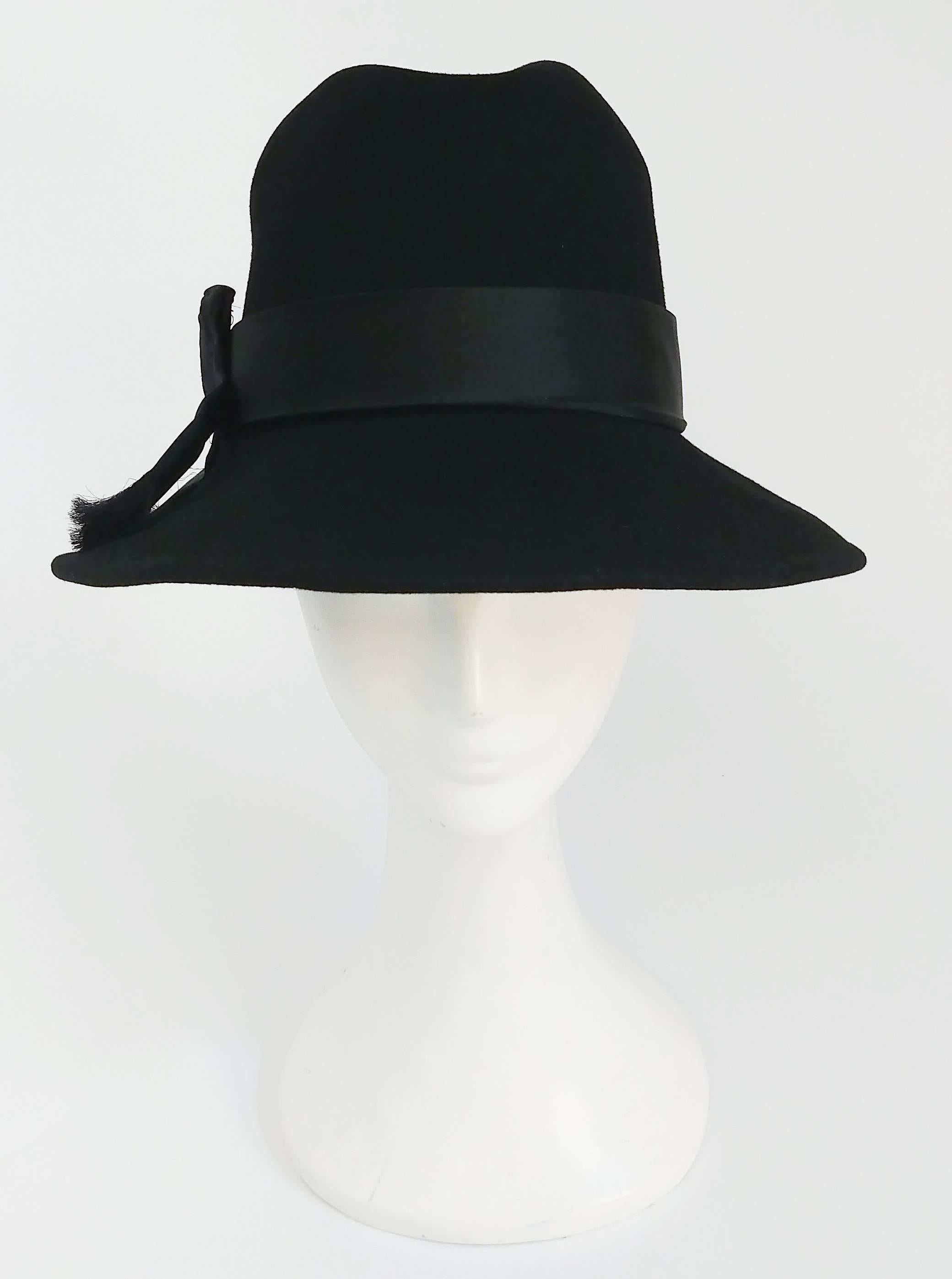 1960s Mr. John Black Fur Felt Fedora Hat.