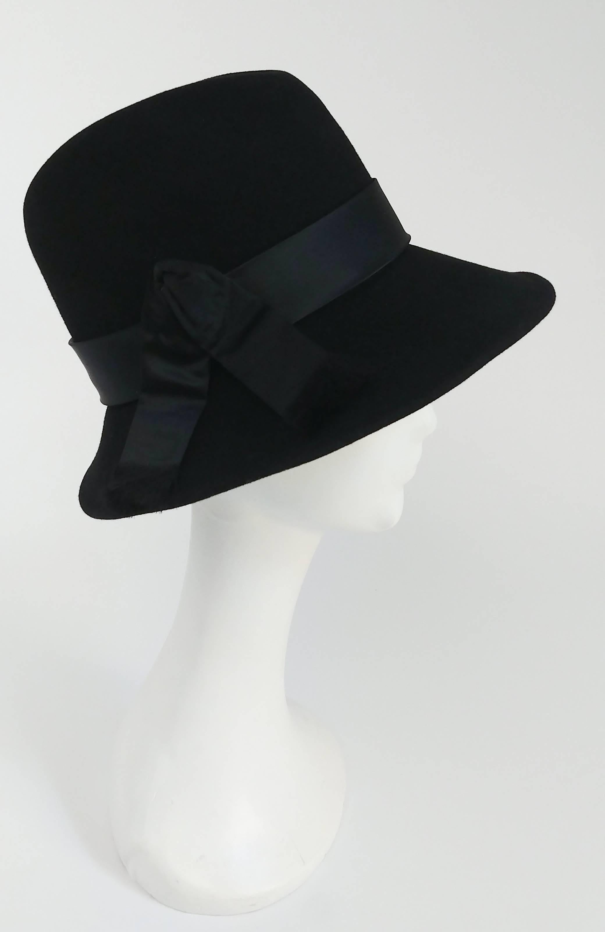1960s Mr. John Black Fur Felt Fedora Hat In Excellent Condition In San Francisco, CA