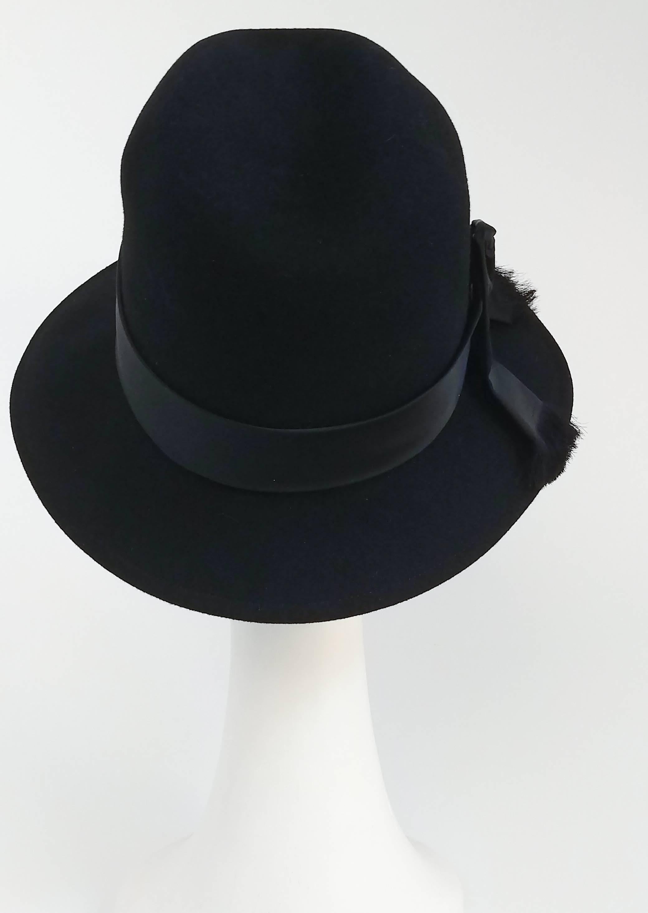 Women's 1960s Mr. John Black Fur Felt Fedora Hat