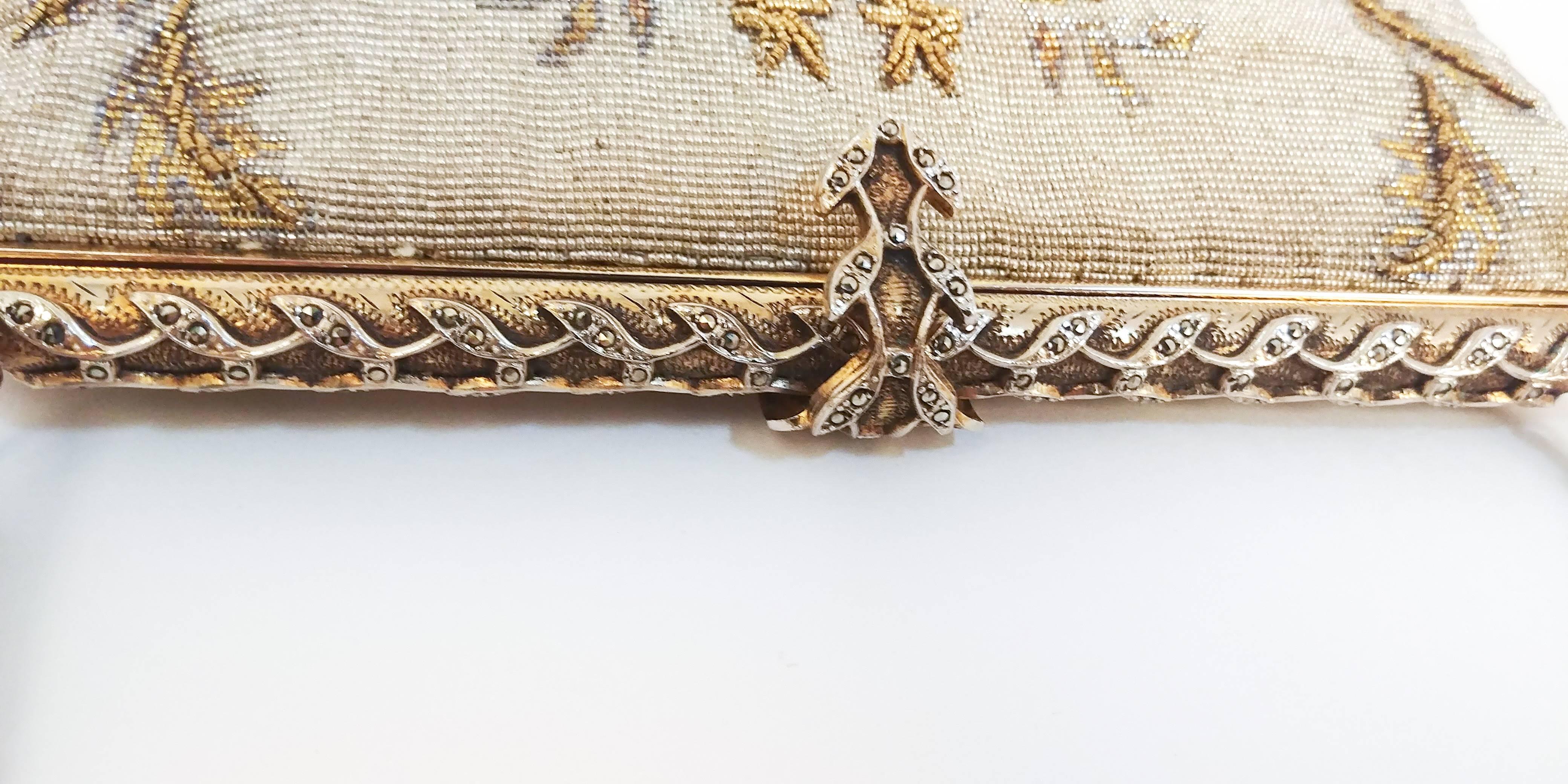 1960s Metal Embroidered Purse. Silver & gold tones go with any outfit.
