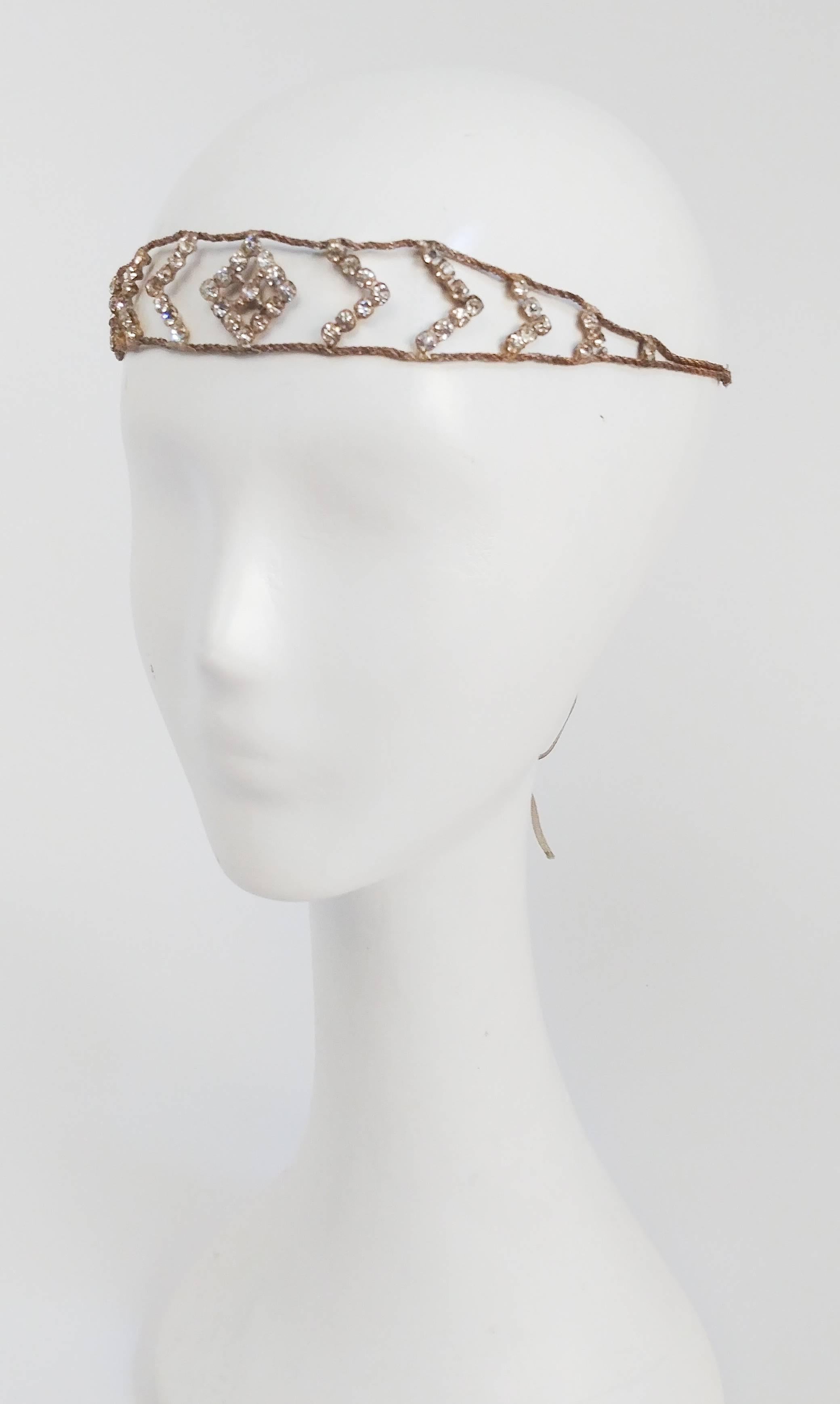 Brown 1920s Crystal and Brass Rhinestone Headband