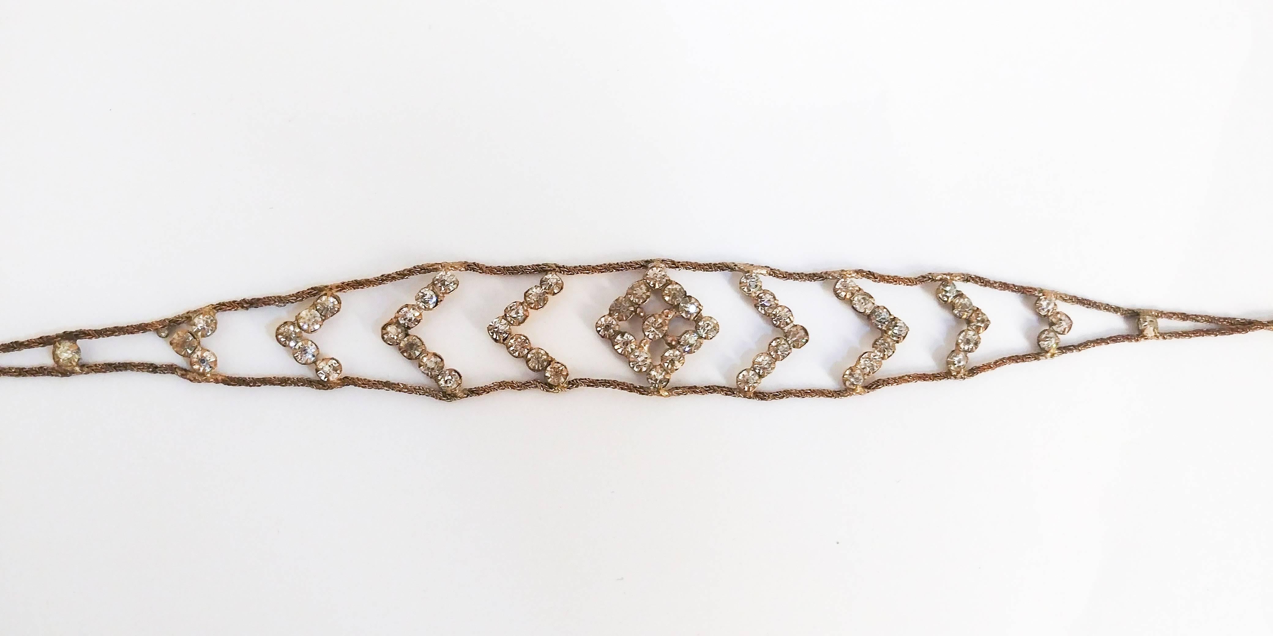 1920s Crystal and Brass Rhinestone Headband In Excellent Condition In San Francisco, CA