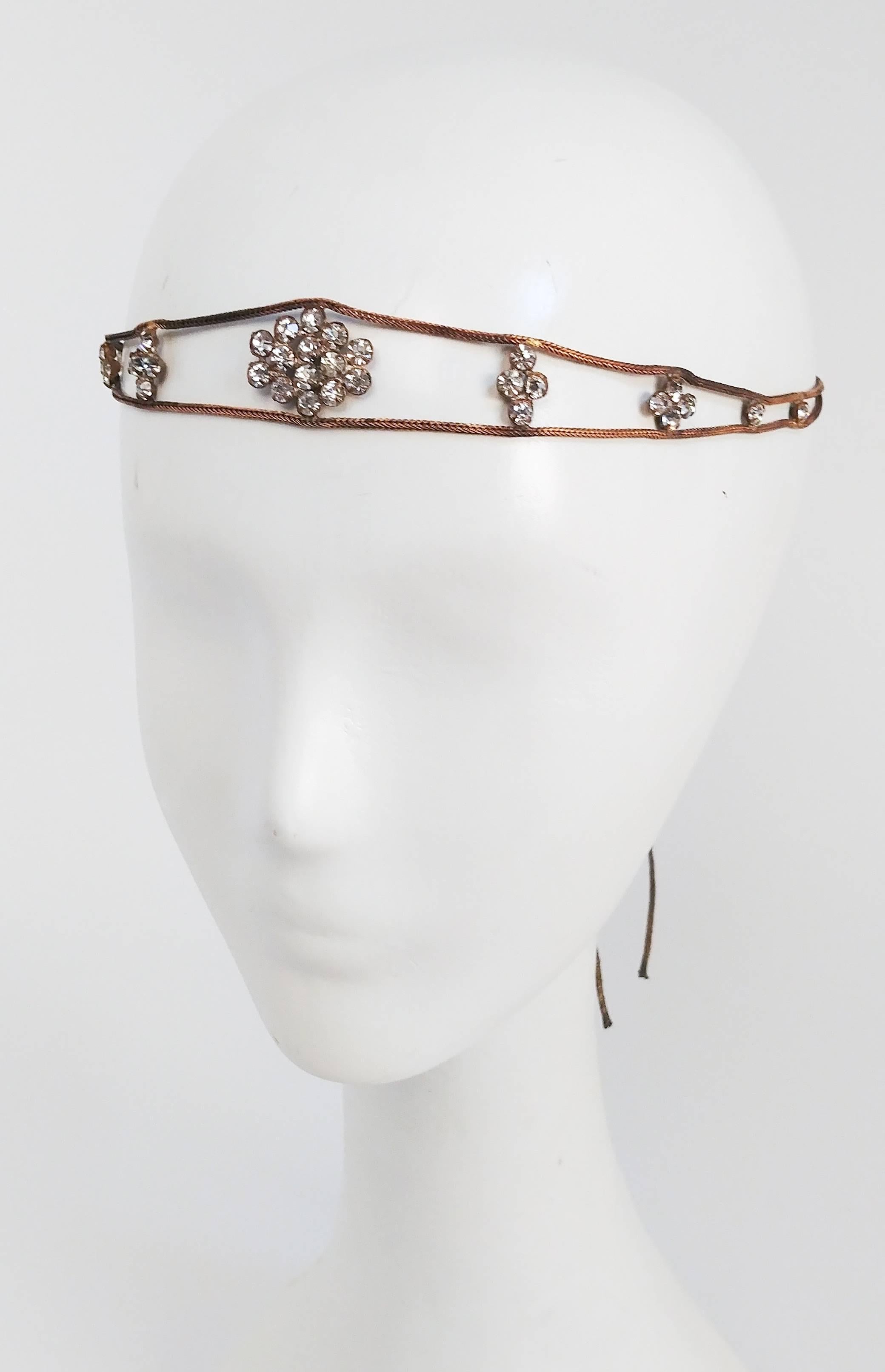 Brown 1920s Crystal and Brass Openwork Headband