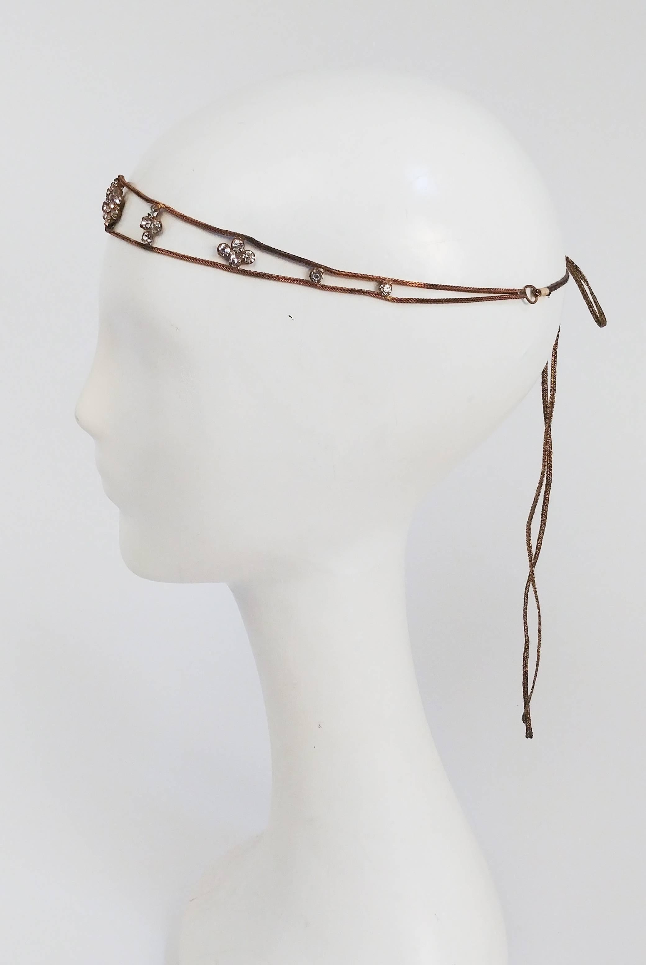 1920s Crystal and Brass Openwork Headband In Excellent Condition In San Francisco, CA