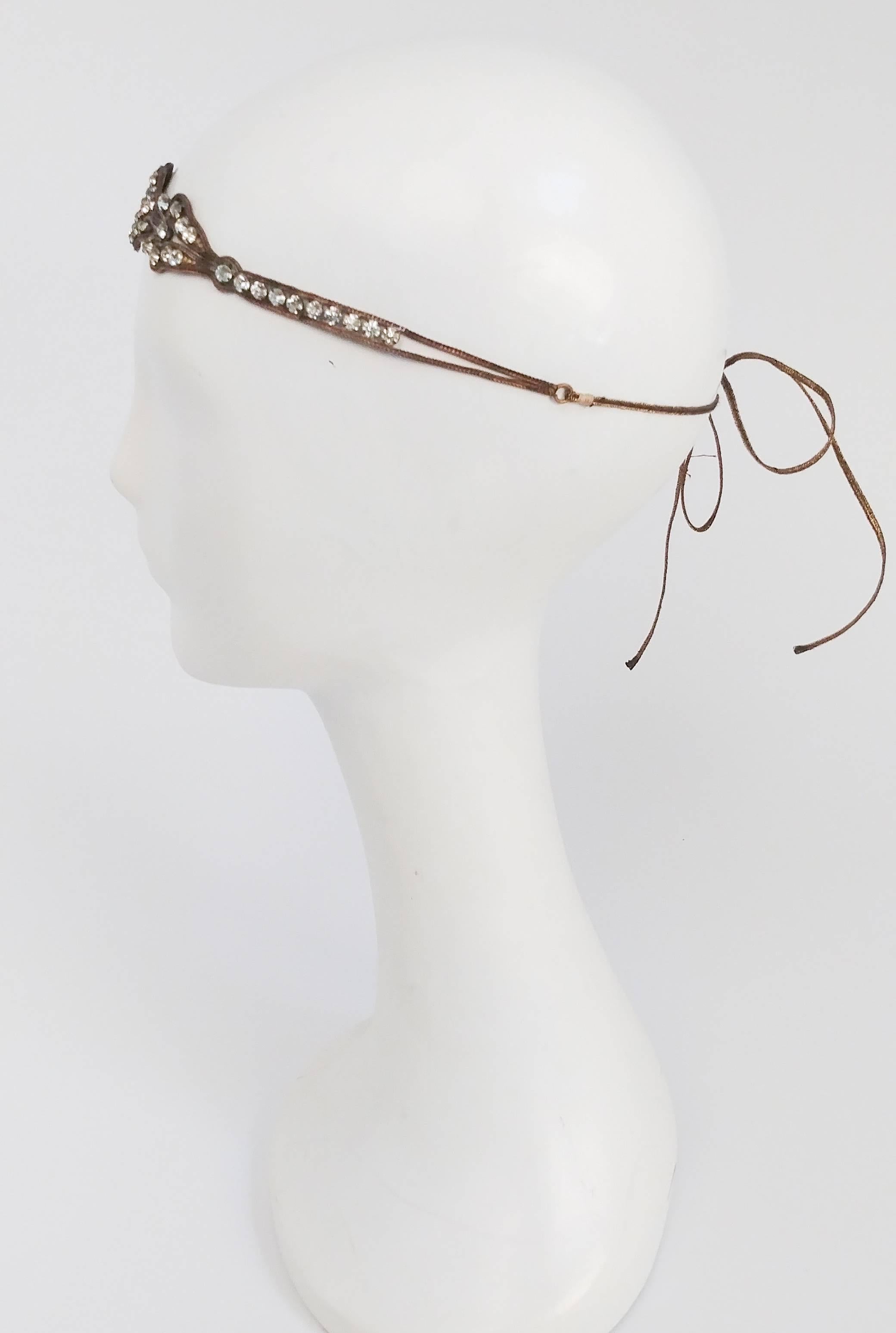 Gray 1920s Crystal and Brass Headband