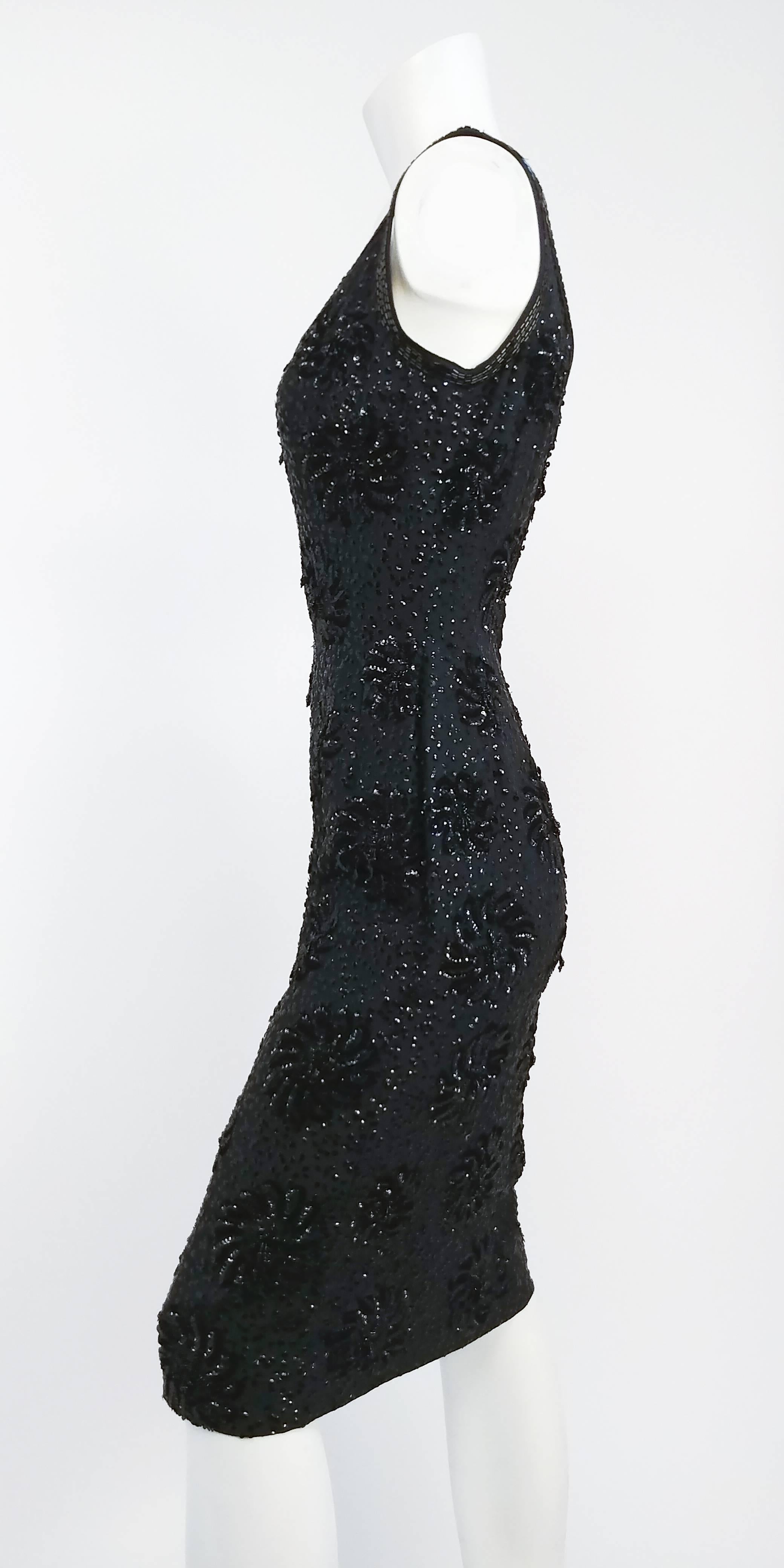 Black 1960s Sequin Cocktail Sheath Dress For Sale