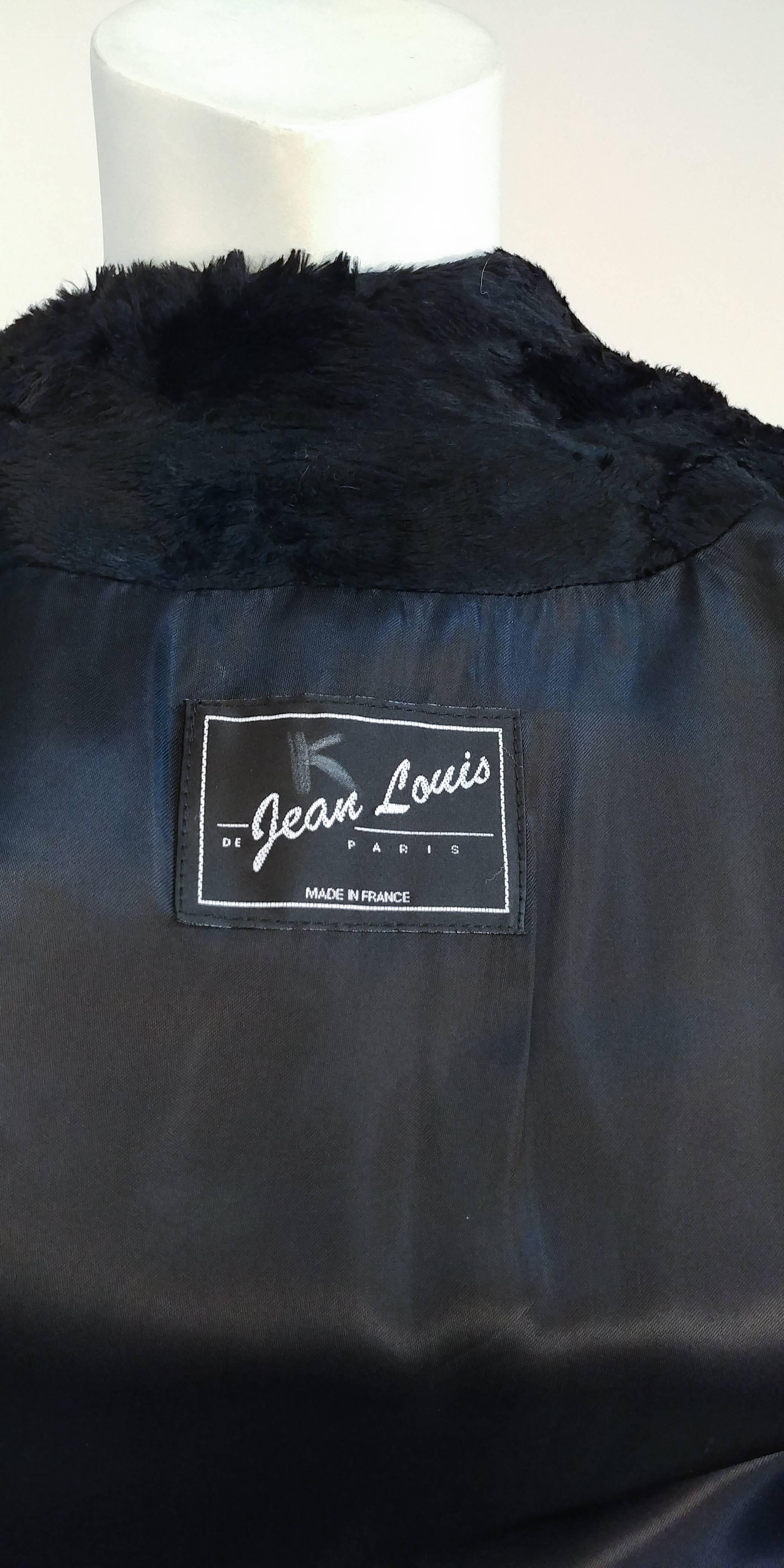 Black 1970s Jean Louis Faux Fur Large Lapel Coat For Sale