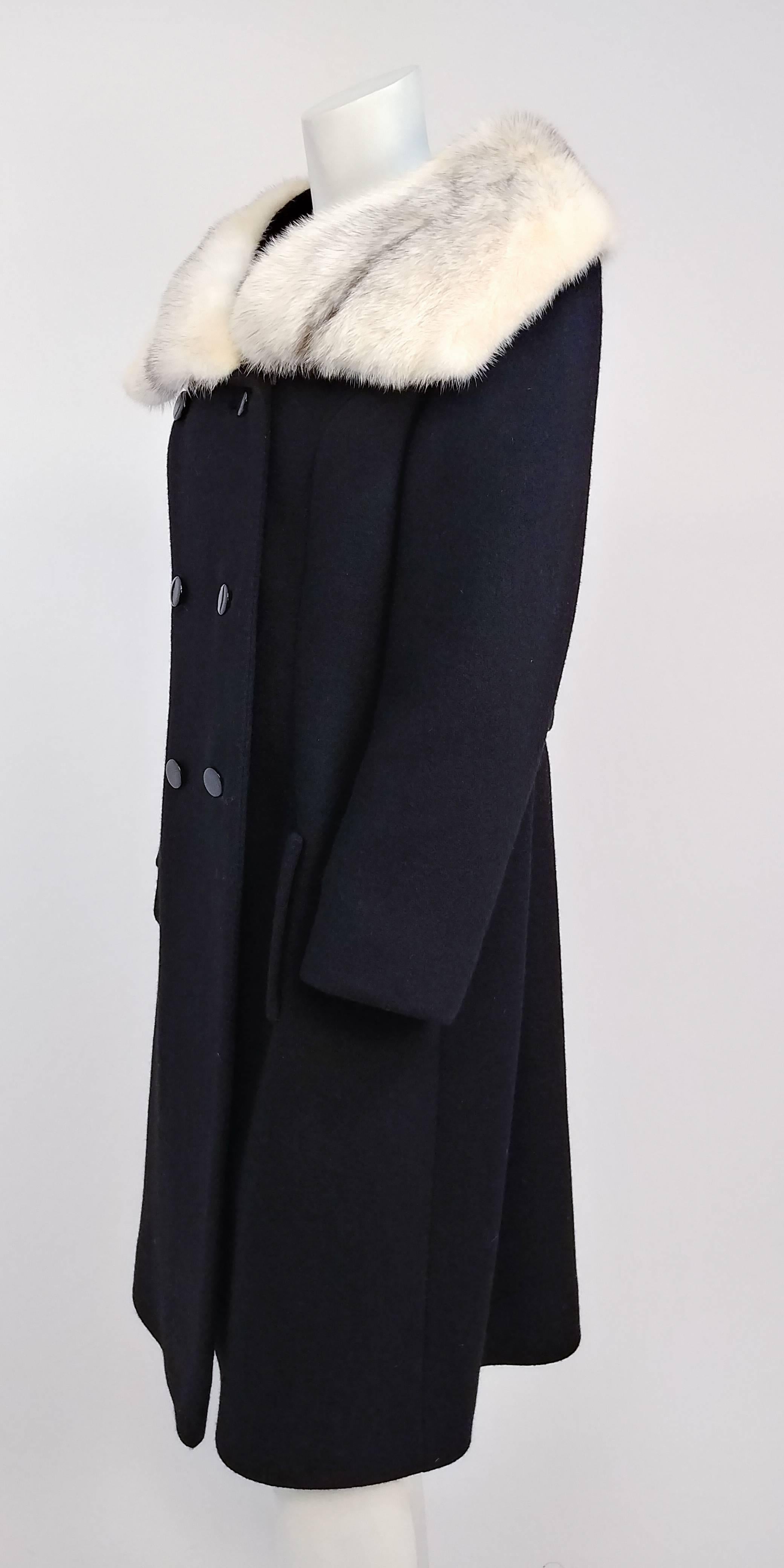 1960s Lilli Ann Mink Trim Black Wool Coat. 