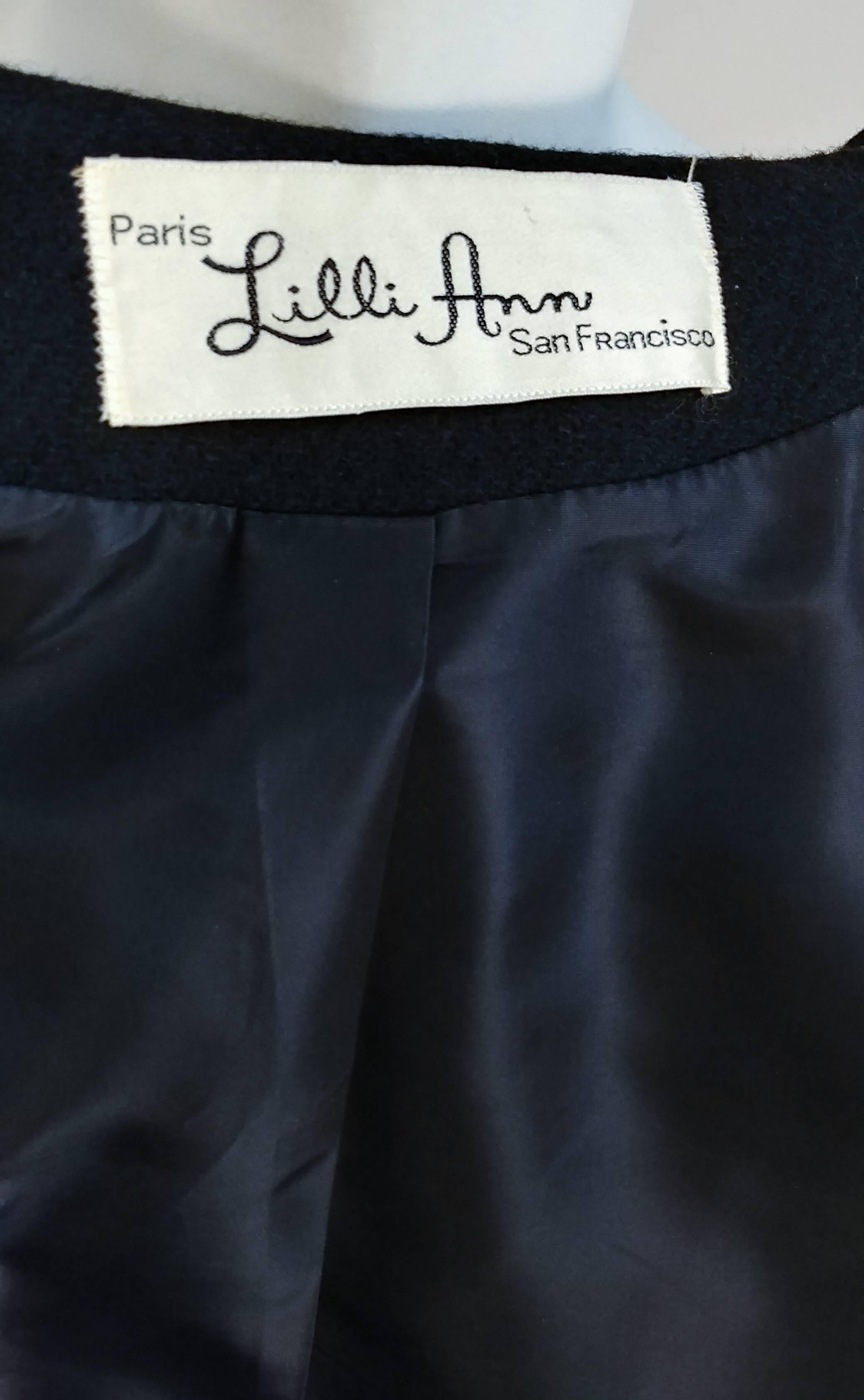 1960s Lilli Ann Mink Trim Black Wool Coat In Excellent Condition In San Francisco, CA