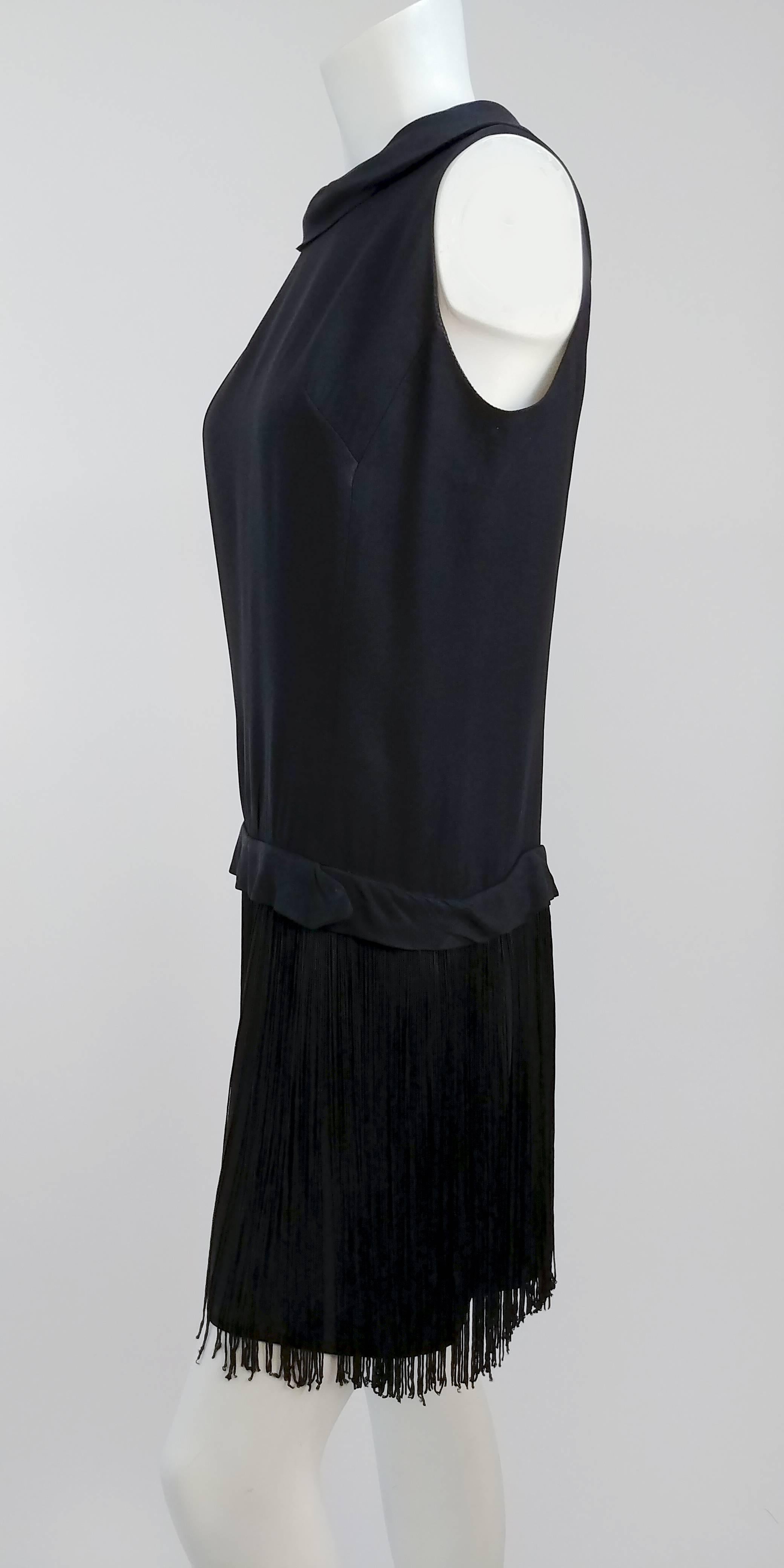 1960s Drop Waist Fringe Cocktail Dress. Fully faced. Back zip closure.