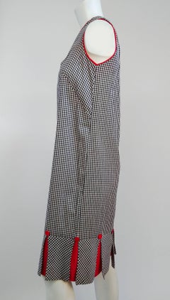 1960s Black & White Gingham Drop Waist Dress